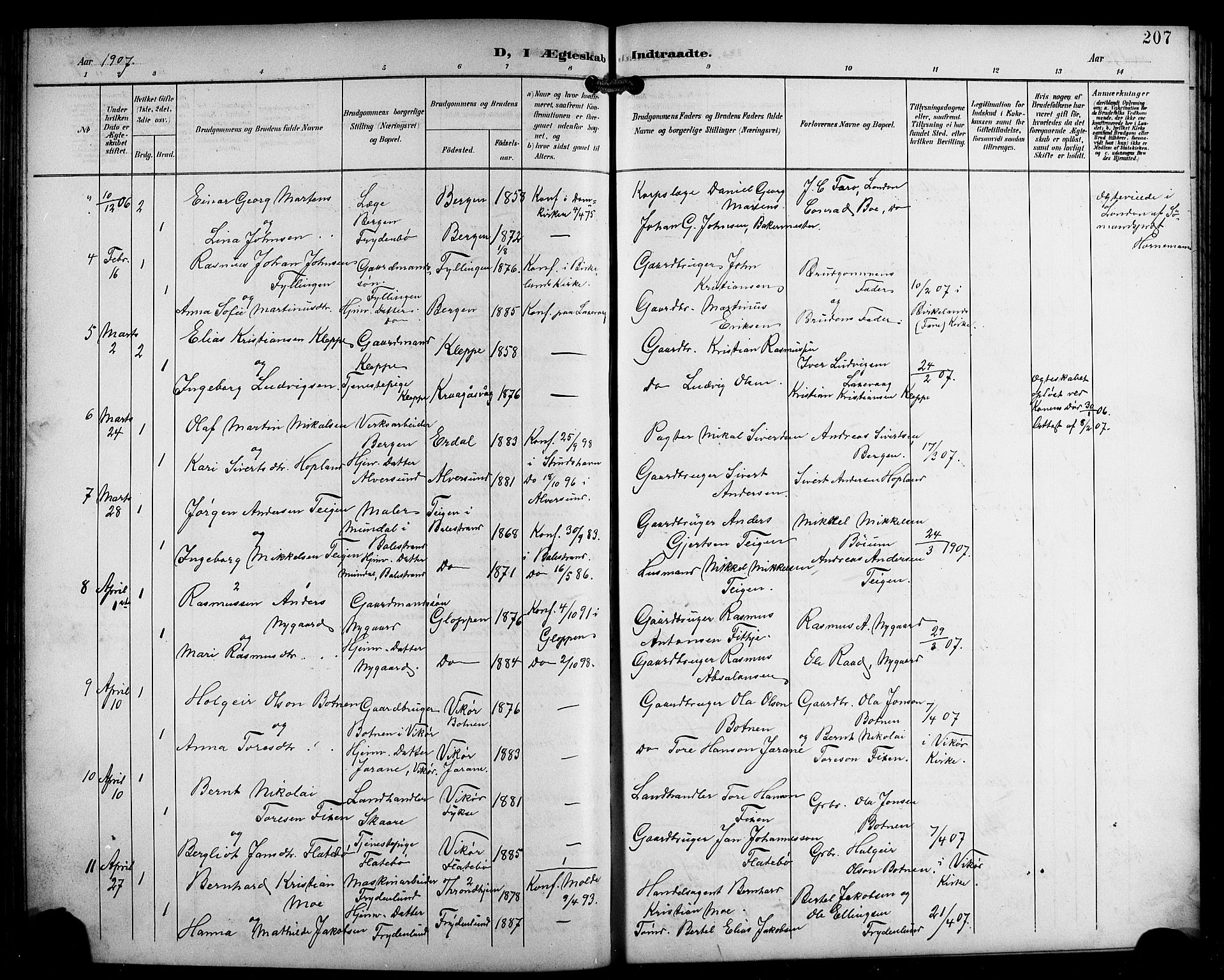 Laksevåg Sokneprestembete, SAB/A-76501/H/Ha/Hab/Haba/L0004: Parish register (copy) no. A 4, 1899-1909, p. 207