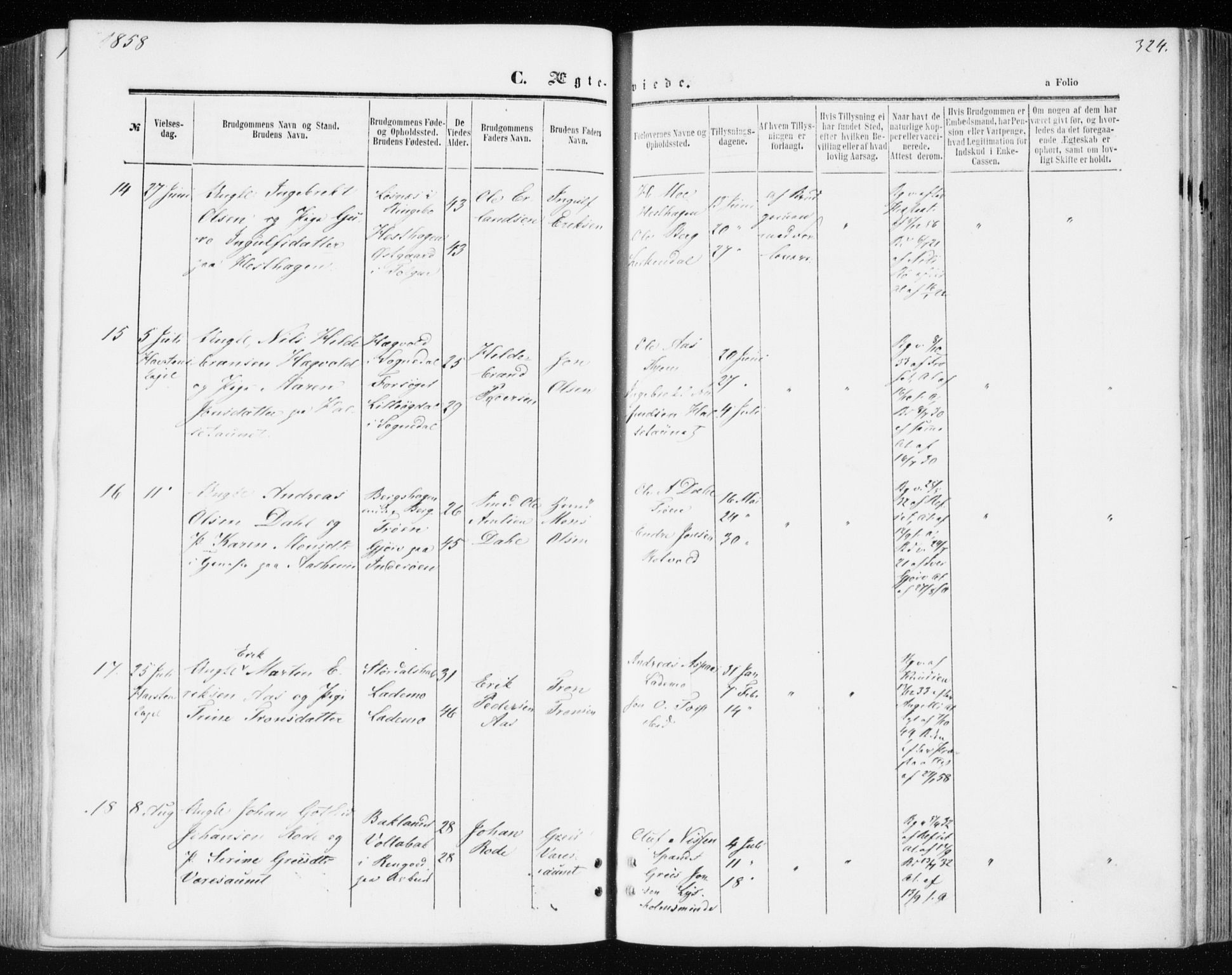 Ministerialprotokoller, klokkerbøker og fødselsregistre - Sør-Trøndelag, AV/SAT-A-1456/606/L0292: Parish register (official) no. 606A07, 1856-1865, p. 324