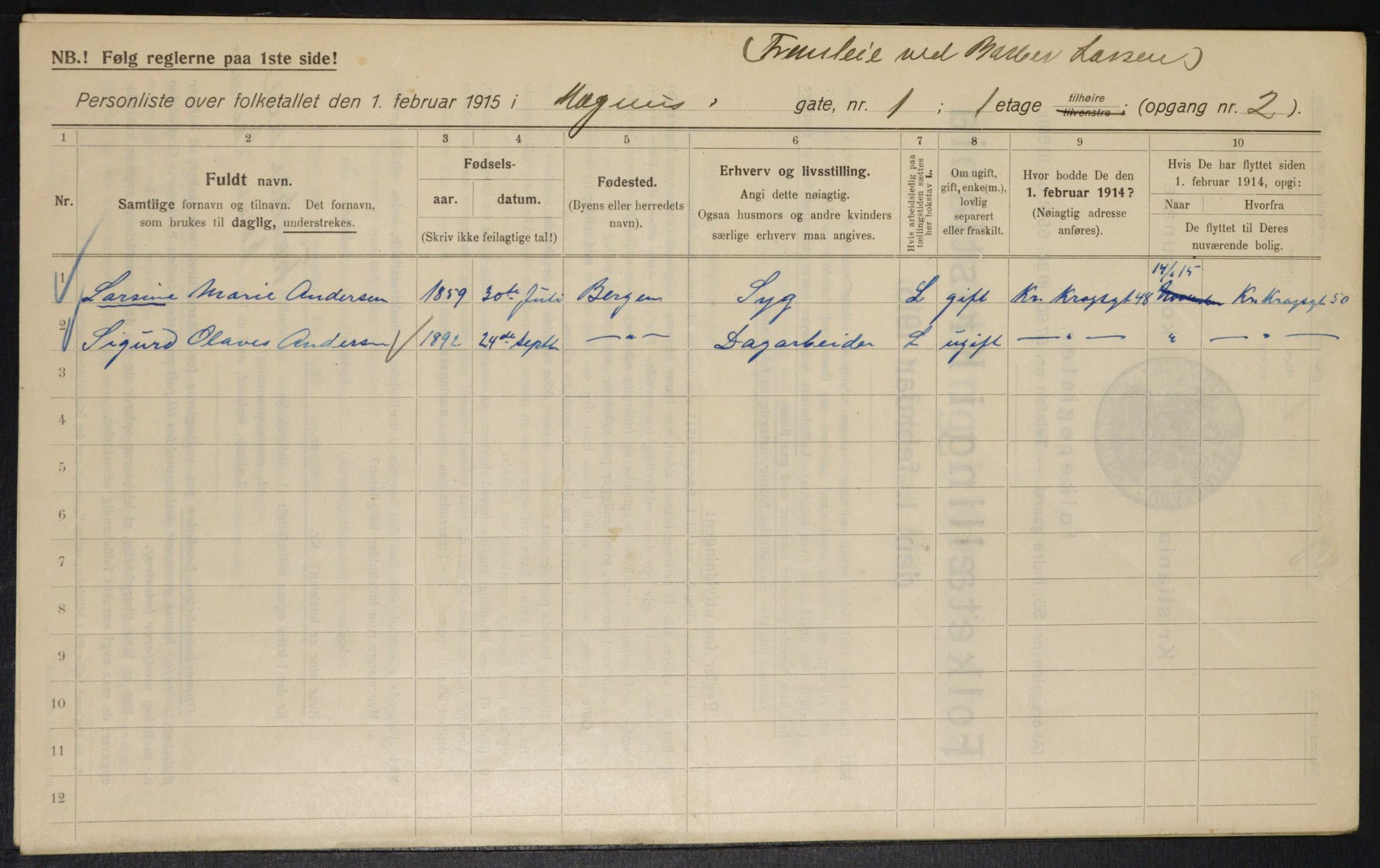 OBA, Municipal Census 1915 for Kristiania, 1915, p. 58610