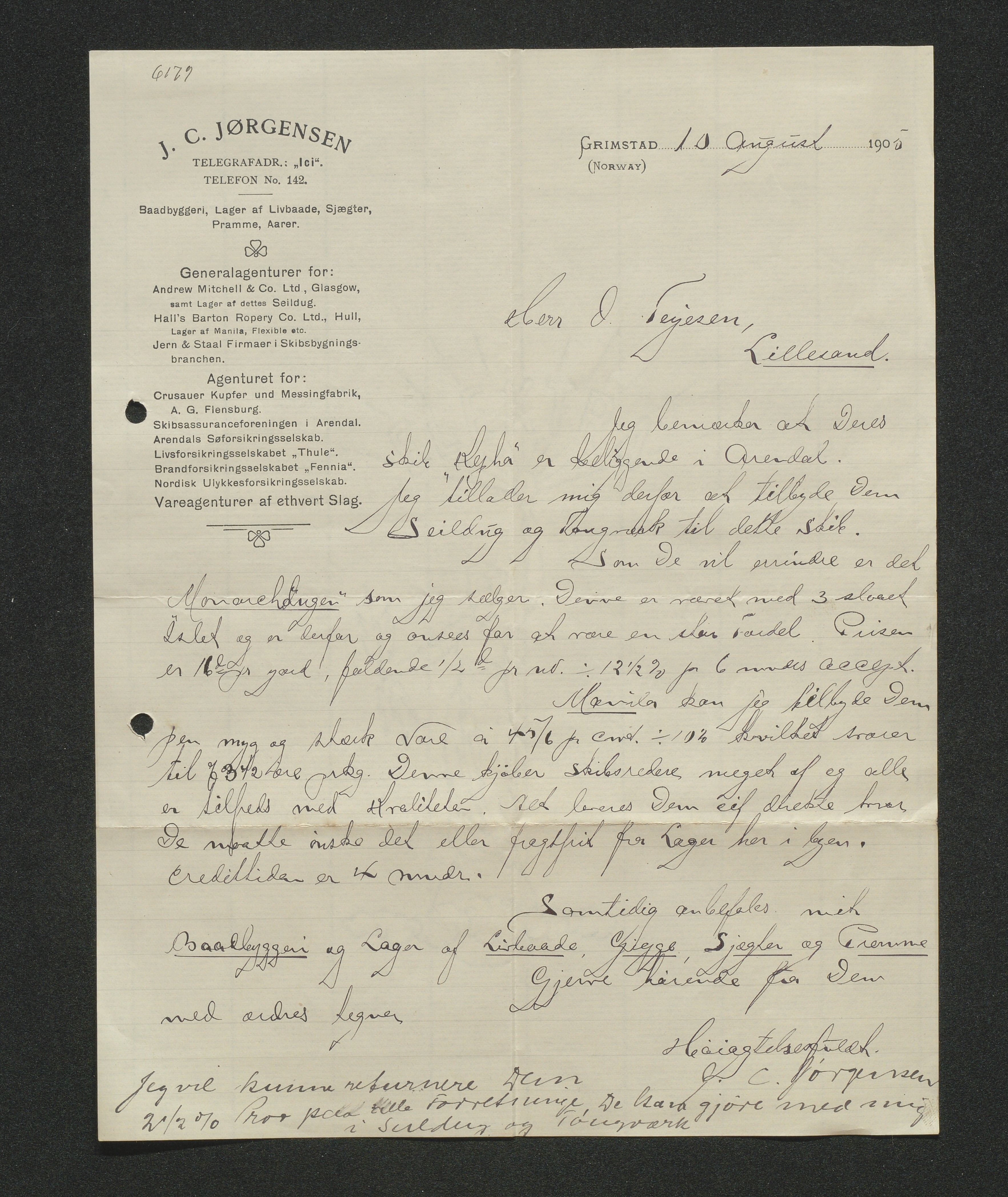 O. Terjesens rederi, AAKS/PA-2525/E/E01/L0013: Korrespondanse, 1904-1905
