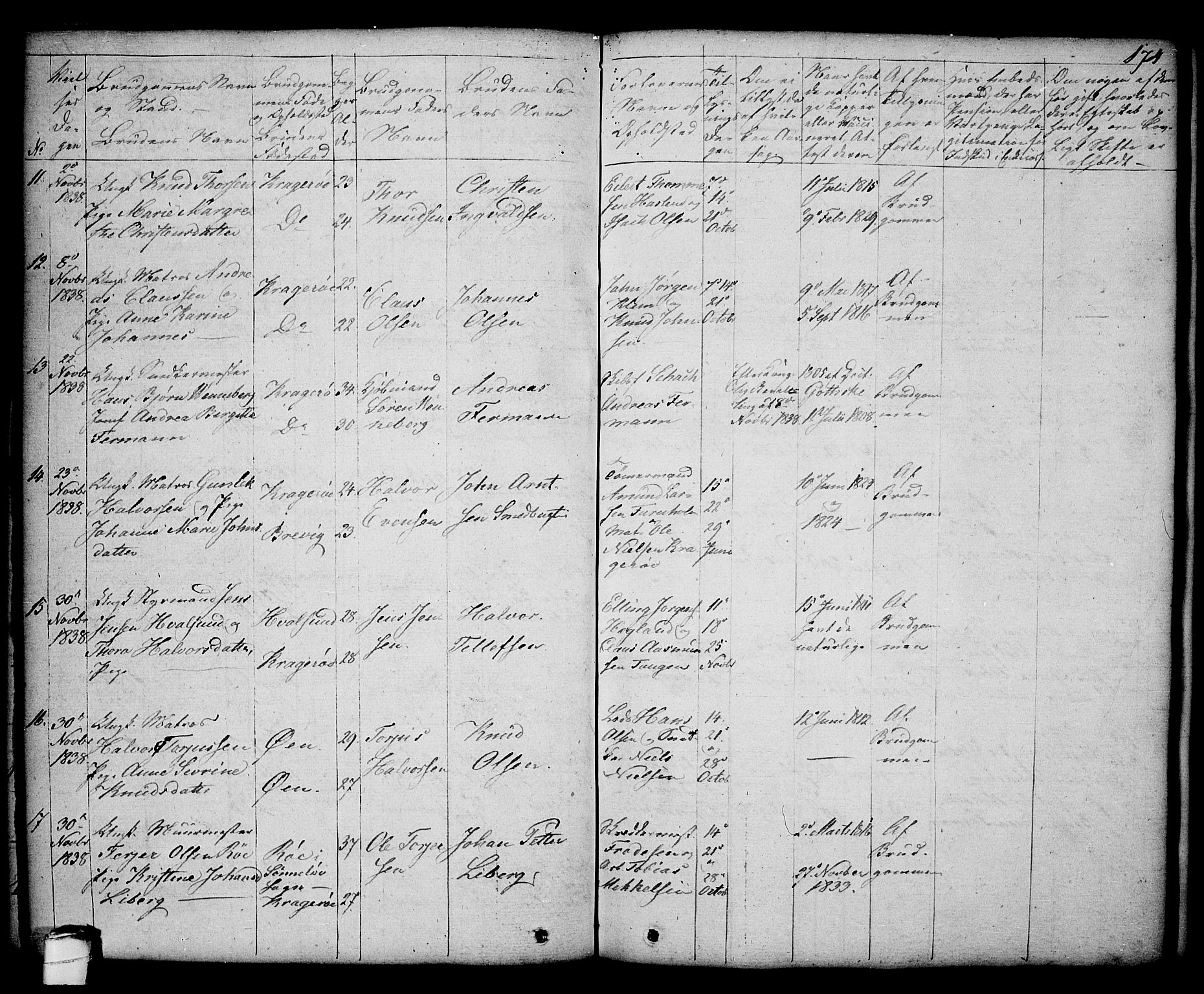 Kragerø kirkebøker, SAKO/A-278/G/Ga/L0003: Parish register (copy) no. 3, 1832-1852, p. 174