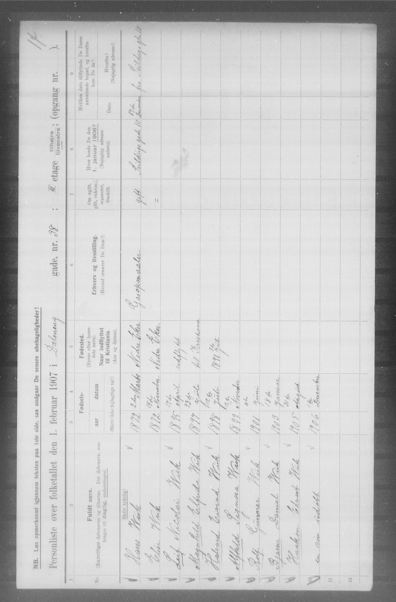 OBA, Municipal Census 1907 for Kristiania, 1907, p. 9088