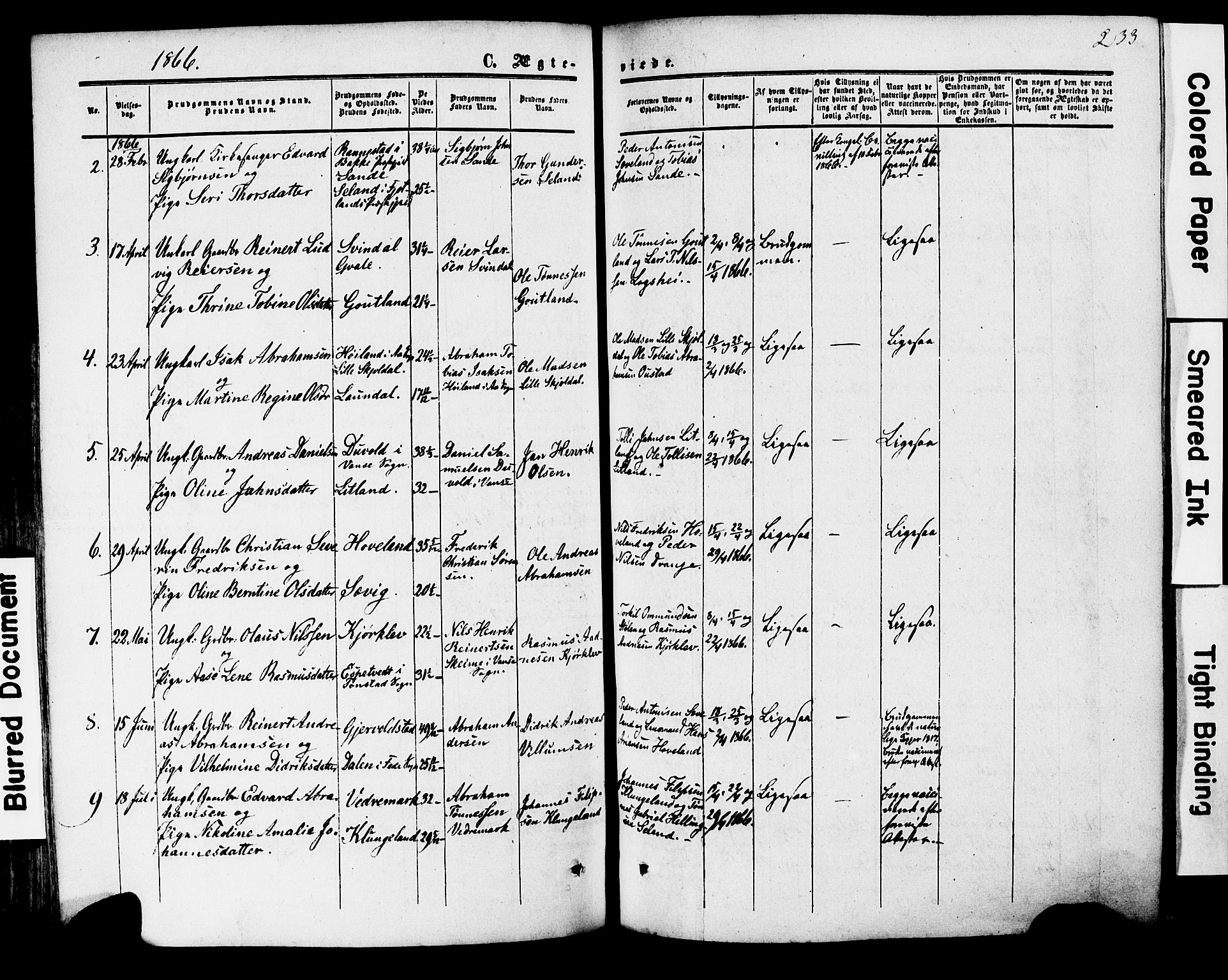 Herad sokneprestkontor, AV/SAK-1111-0018/F/Fa/Faa/L0005: Parish register (official) no. A 5, 1853-1886, p. 233