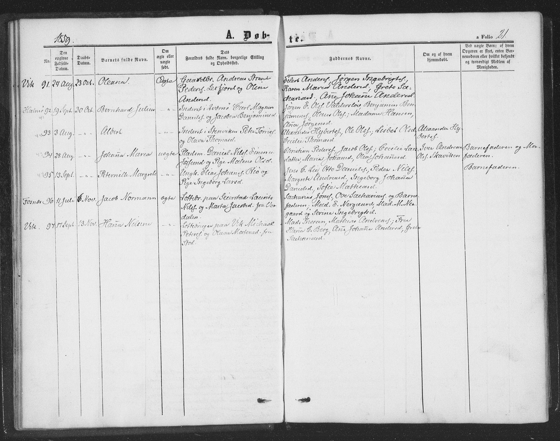 Ministerialprotokoller, klokkerbøker og fødselsregistre - Nord-Trøndelag, SAT/A-1458/773/L0615: Parish register (official) no. 773A06, 1857-1870, p. 21