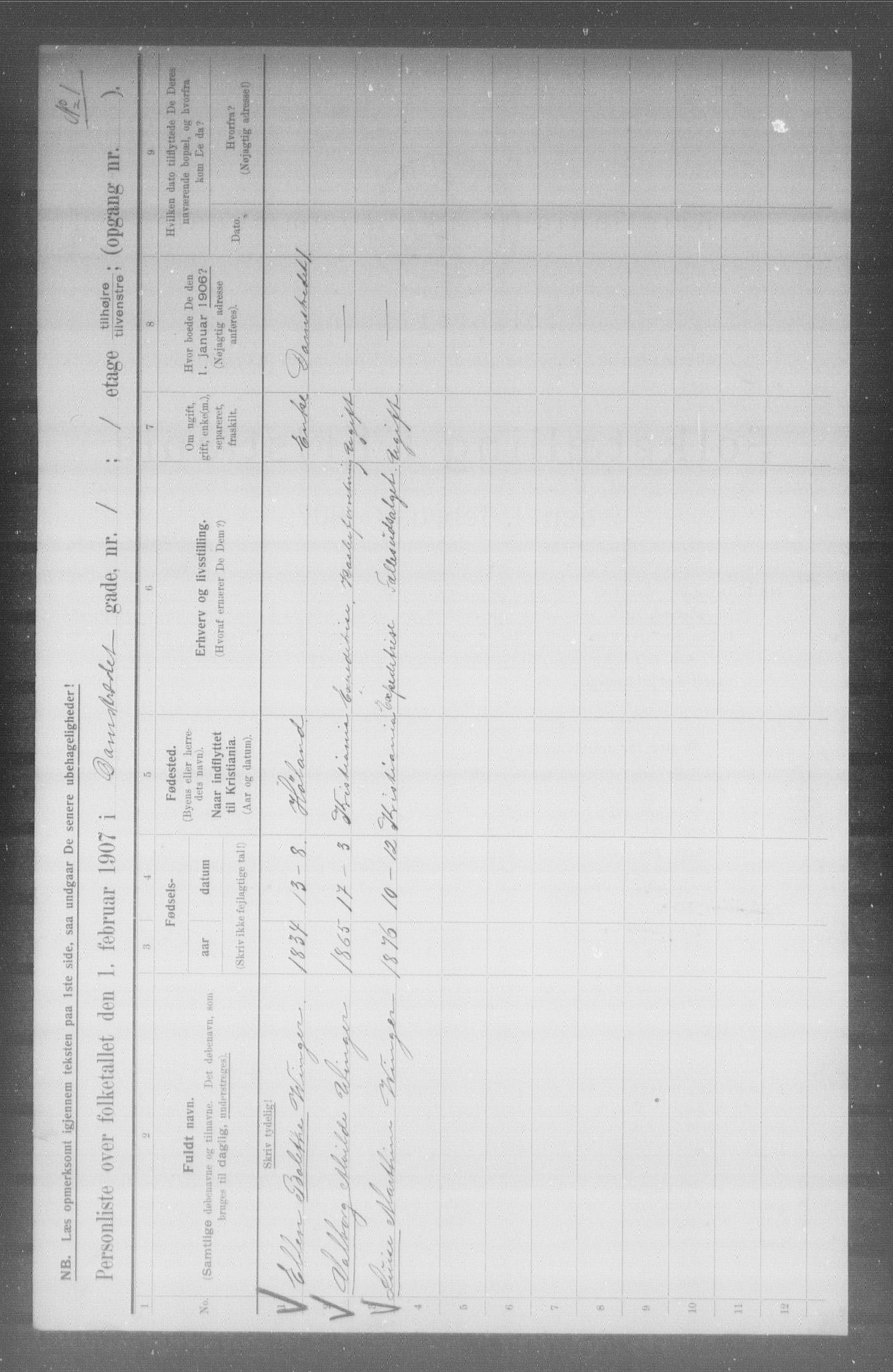 OBA, Municipal Census 1907 for Kristiania, 1907, p. 7311