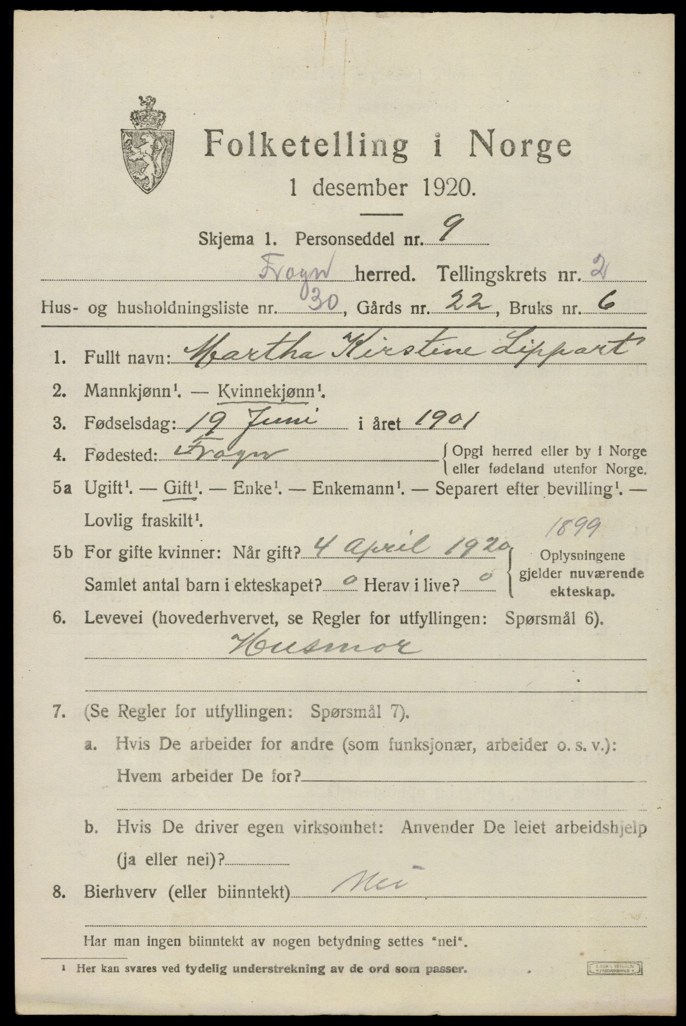 SAO, 1920 census for Frogn, 1920, p. 3181