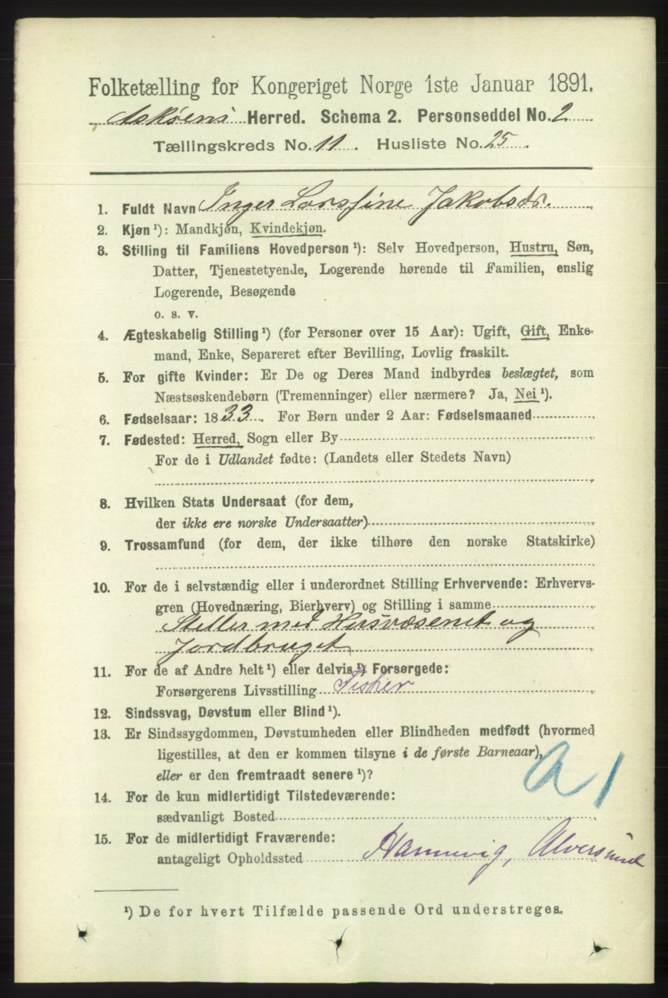 RA, 1891 census for 1247 Askøy, 1891, p. 7420