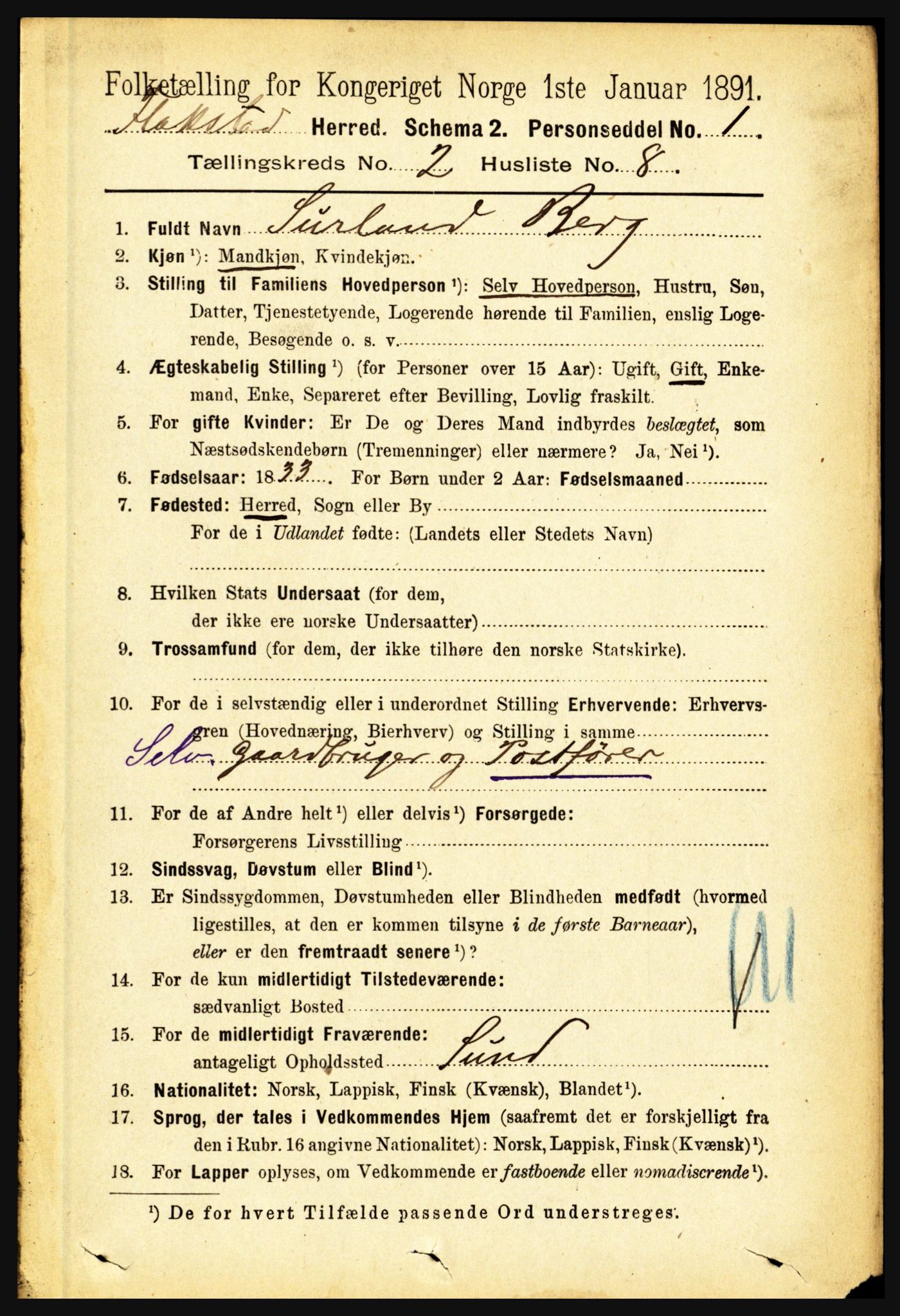 RA, 1891 census for 1859 Flakstad, 1891, p. 674