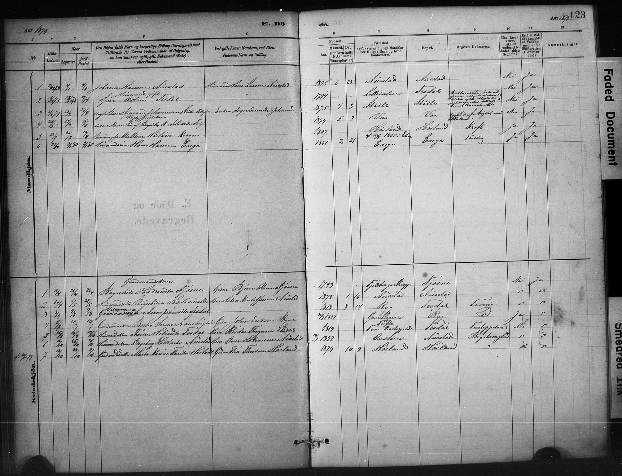 Etne sokneprestembete, SAB/A-75001/H/Hab: Parish register (copy) no. A 5, 1879-1896, p. 123