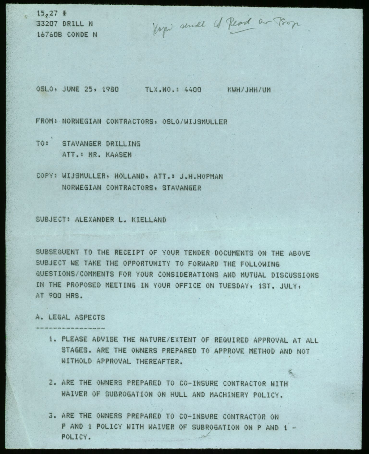 Pa 1503 - Stavanger Drilling AS, AV/SAST-A-101906/Da/L0013: Alexander L. Kielland - Saks- og korrespondansearkiv, 1980, p. 14