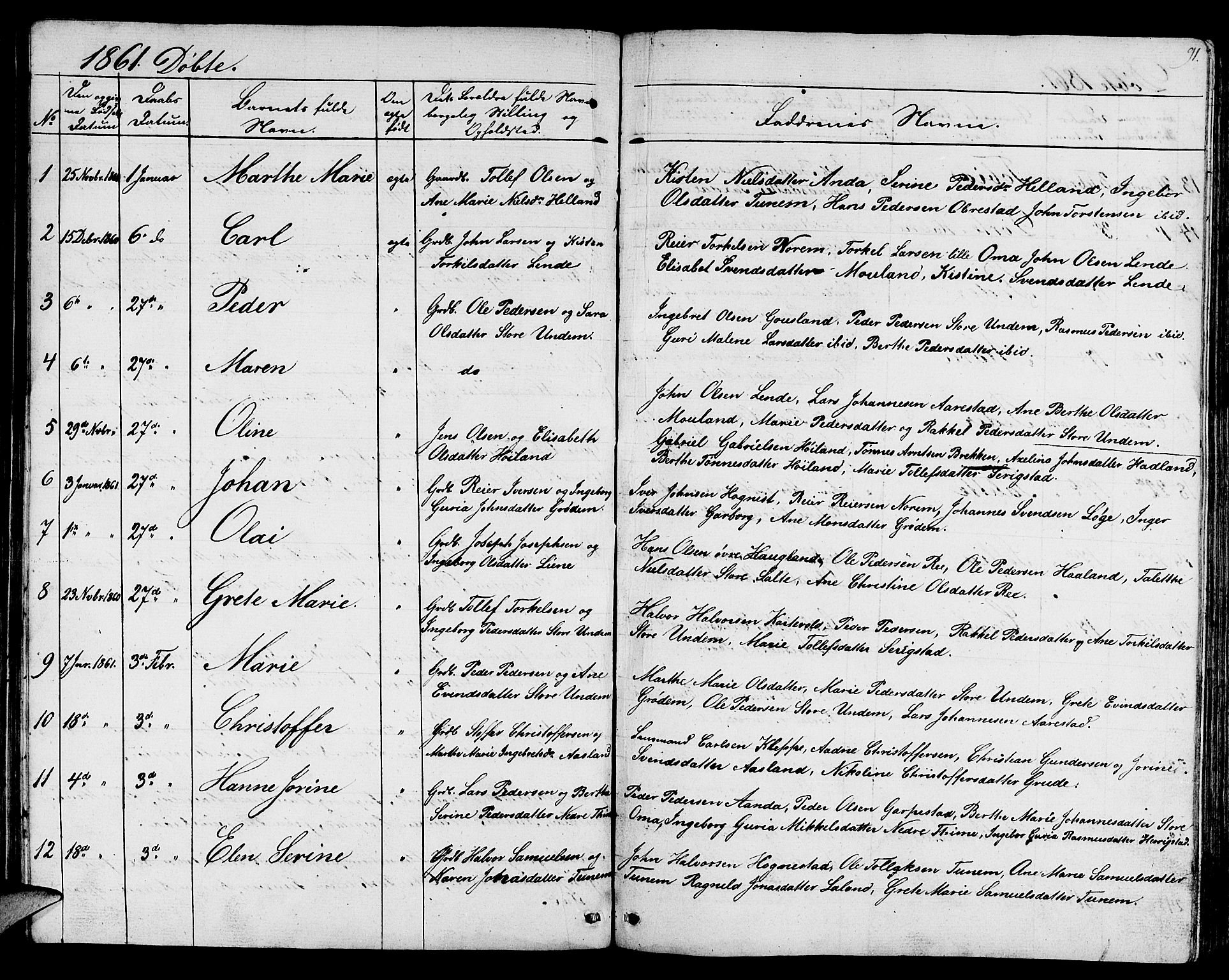 Lye sokneprestkontor, SAST/A-101794/001/30BB/L0002: Parish register (copy) no. B 2, 1852-1867, p. 91