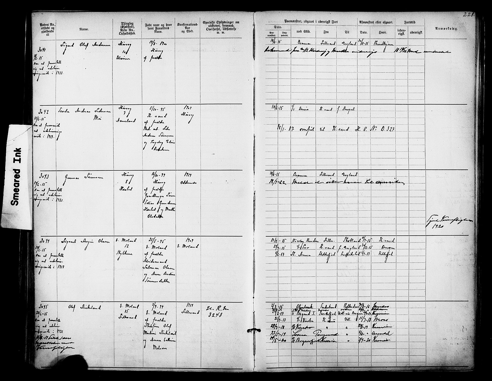 Lillesand mønstringskrets, AV/SAK-2031-0014/F/Fa/L0003: Annotasjonsrulle nr 1911-3489 med register, W-9, 1891-1932, p. 259