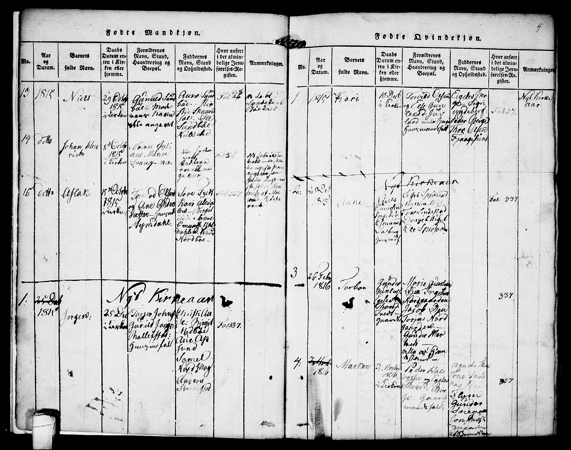 Kviteseid kirkebøker, SAKO/A-276/F/Fa/L0005: Parish register (official) no. I 5, 1815-1836, p. 4