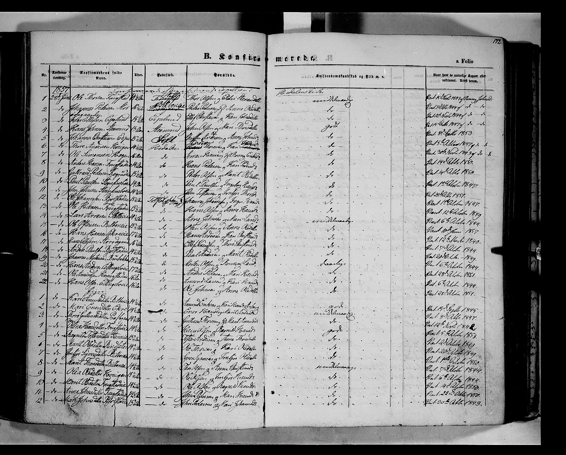 Vågå prestekontor, SAH/PREST-076/H/Ha/Haa/L0006: Parish register (official) no. 6 /1, 1856-1872, p. 172