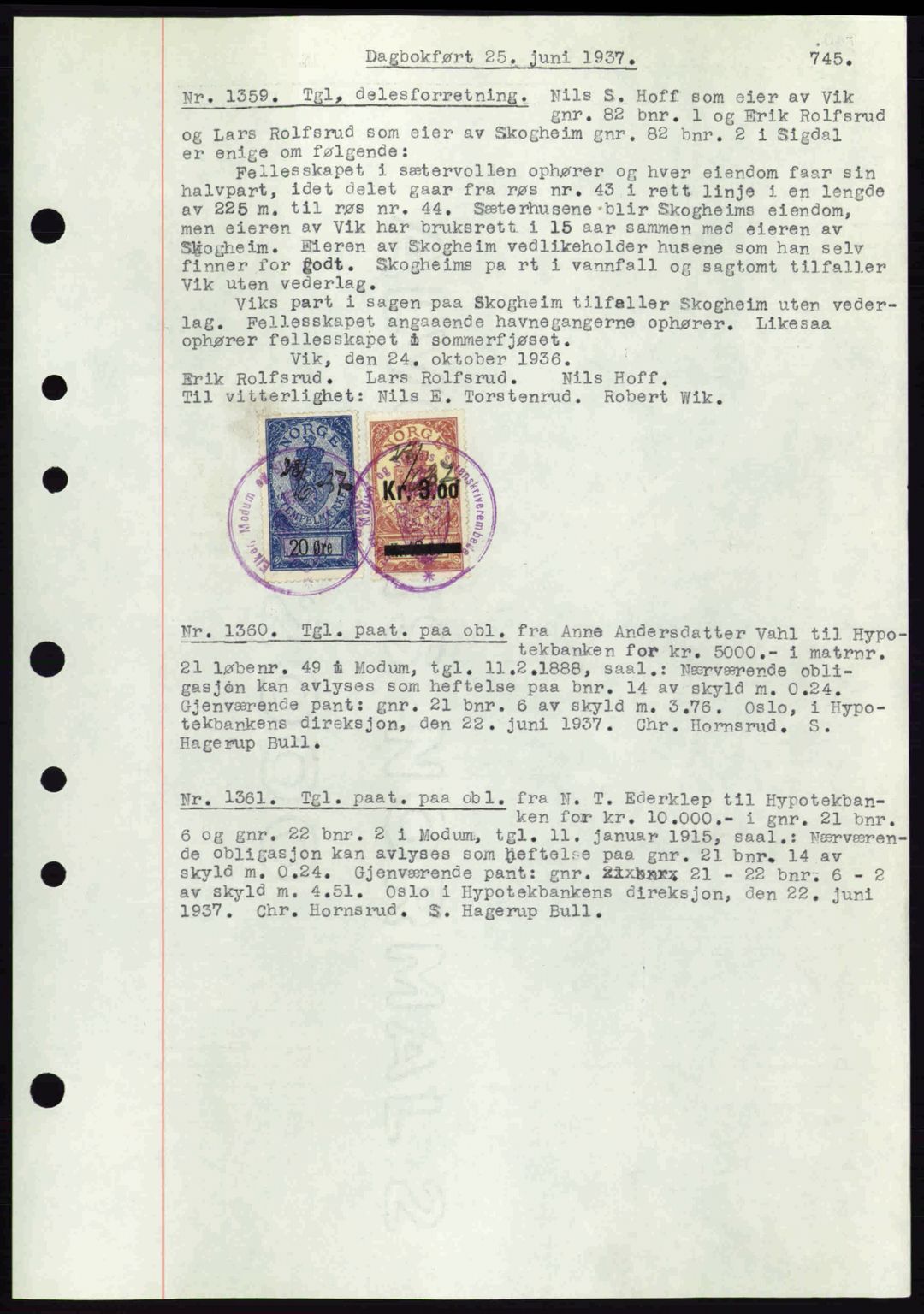 Eiker, Modum og Sigdal sorenskriveri, SAKO/A-123/G/Ga/Gab/L0035: Mortgage book no. A5, 1937-1937, Diary no: : 1359/1937