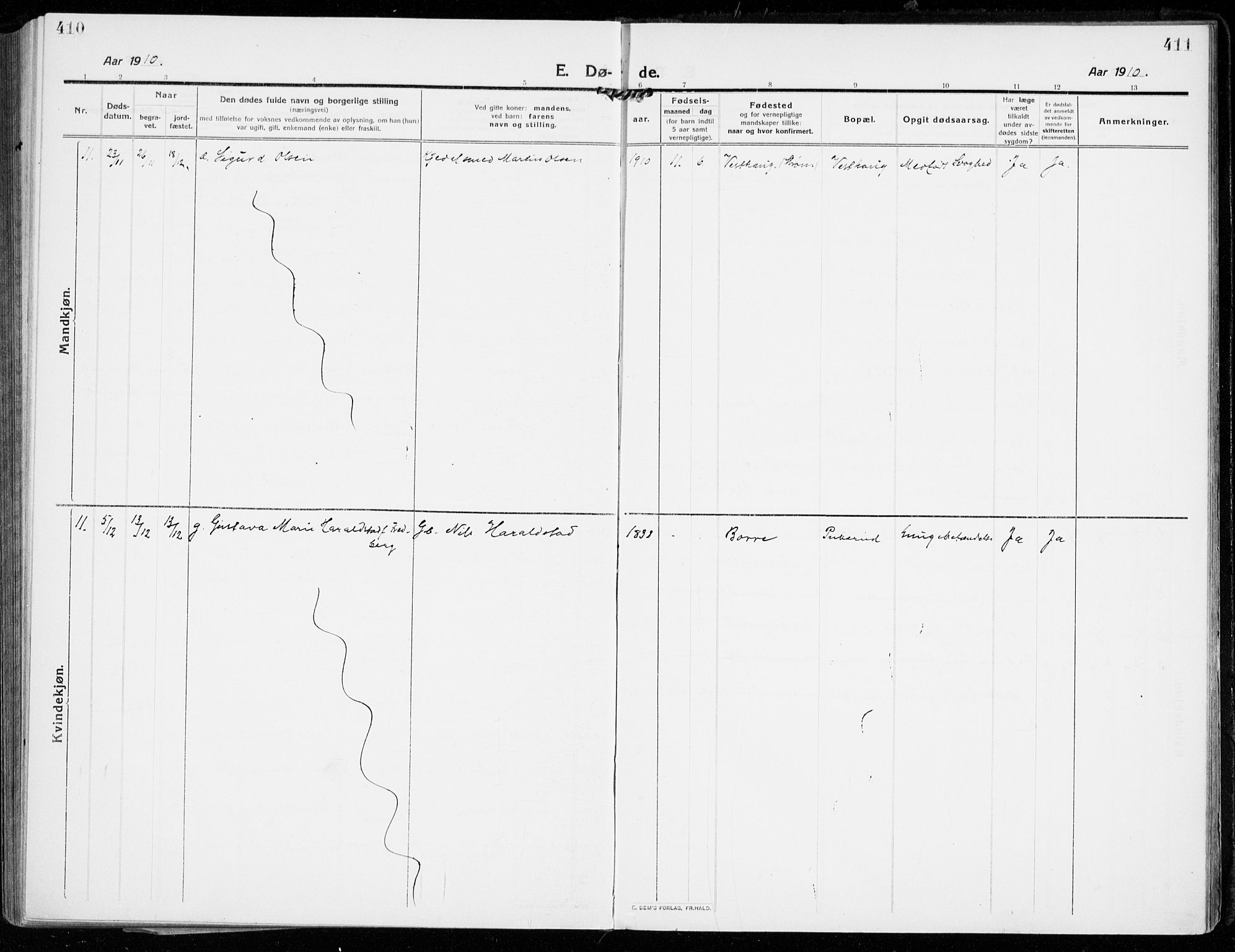 Strømsgodset kirkebøker, AV/SAKO-A-324/F/Fa/L0002: Parish register (official) no. 2, 1910-1920, p. 410-411