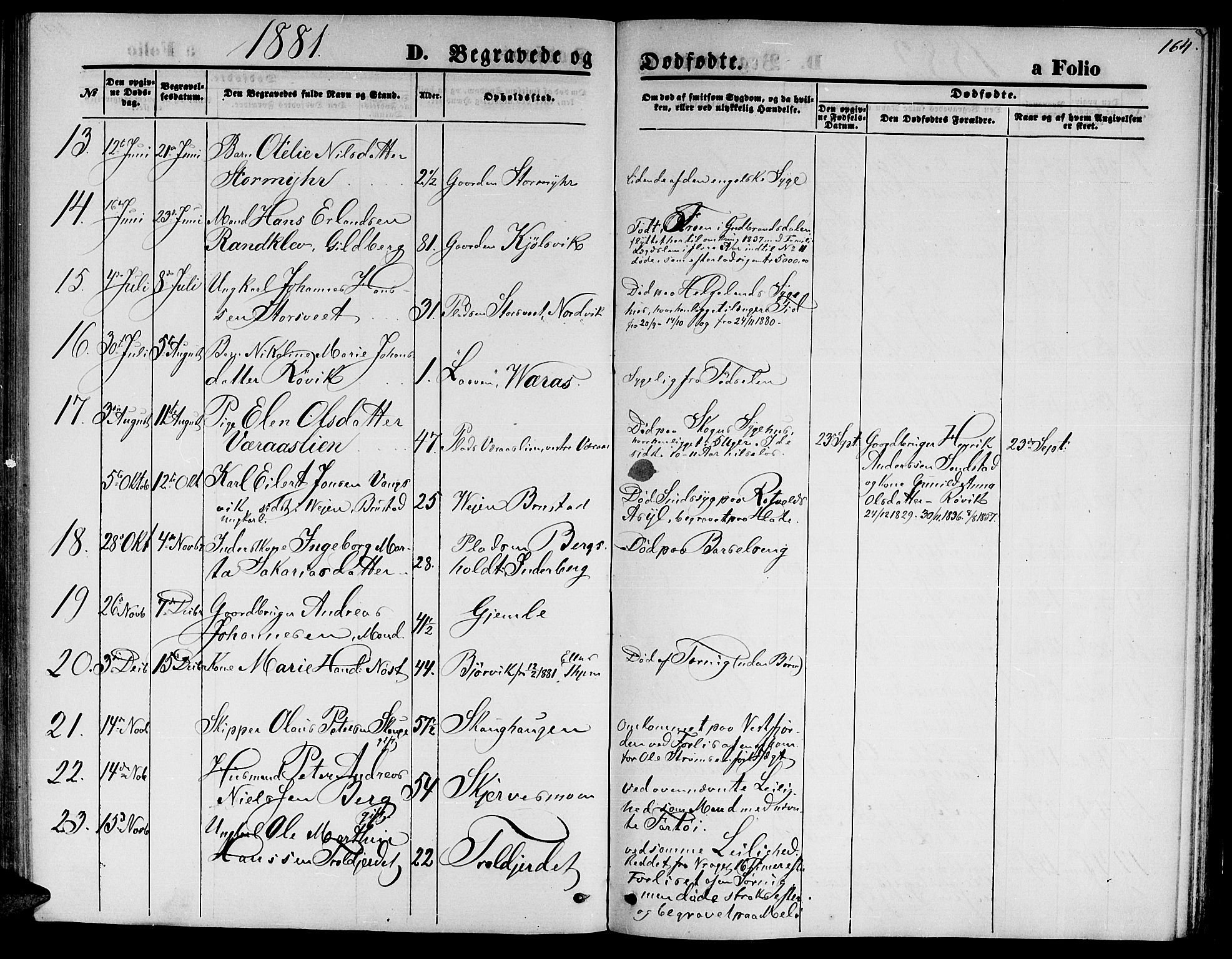 Ministerialprotokoller, klokkerbøker og fødselsregistre - Nord-Trøndelag, SAT/A-1458/722/L0225: Parish register (copy) no. 722C01, 1871-1888, p. 164