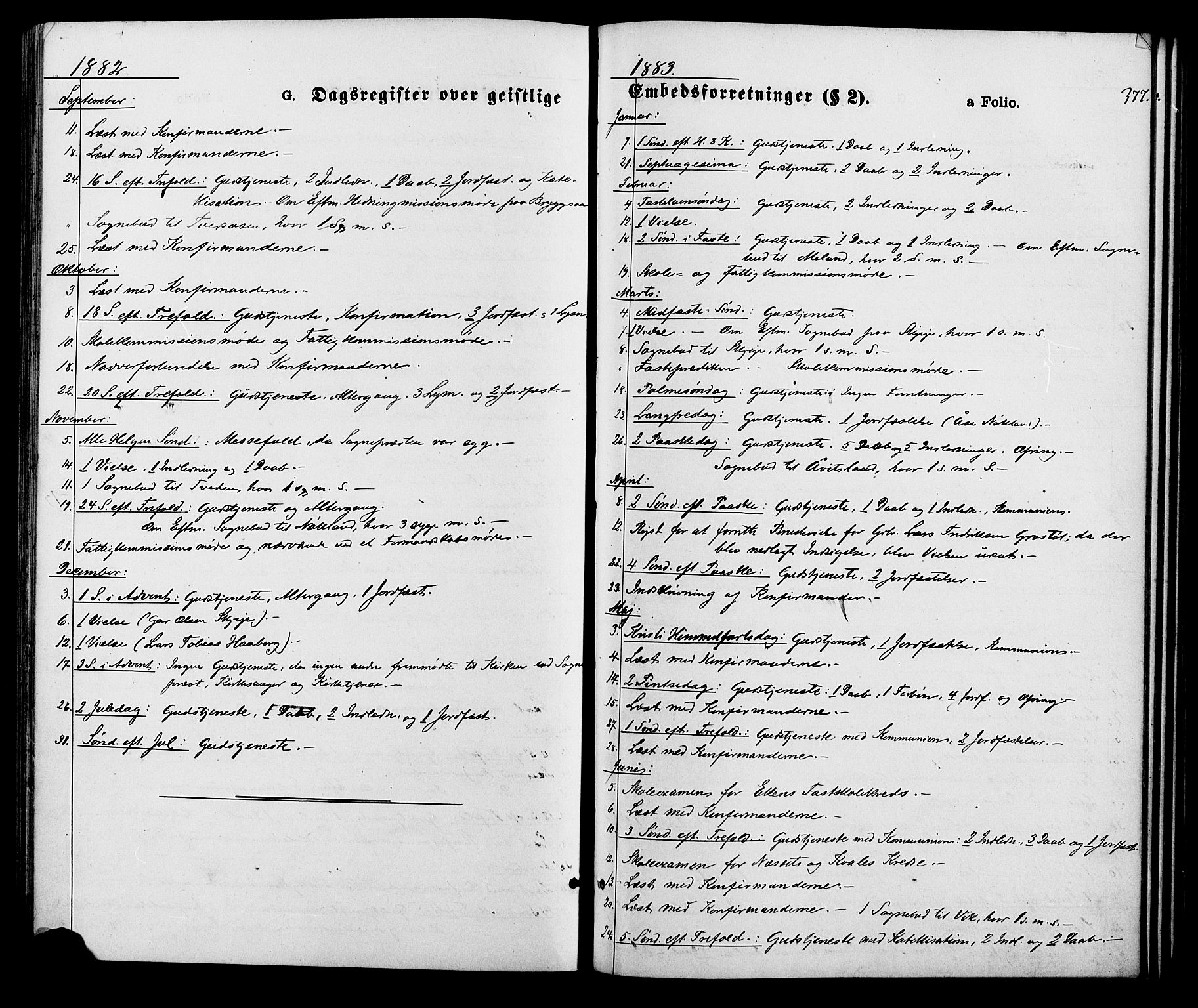 Hægebostad sokneprestkontor, SAK/1111-0024/F/Fa/Fab/L0003: Parish register (official) no. A 3, 1872-1886, p. 377