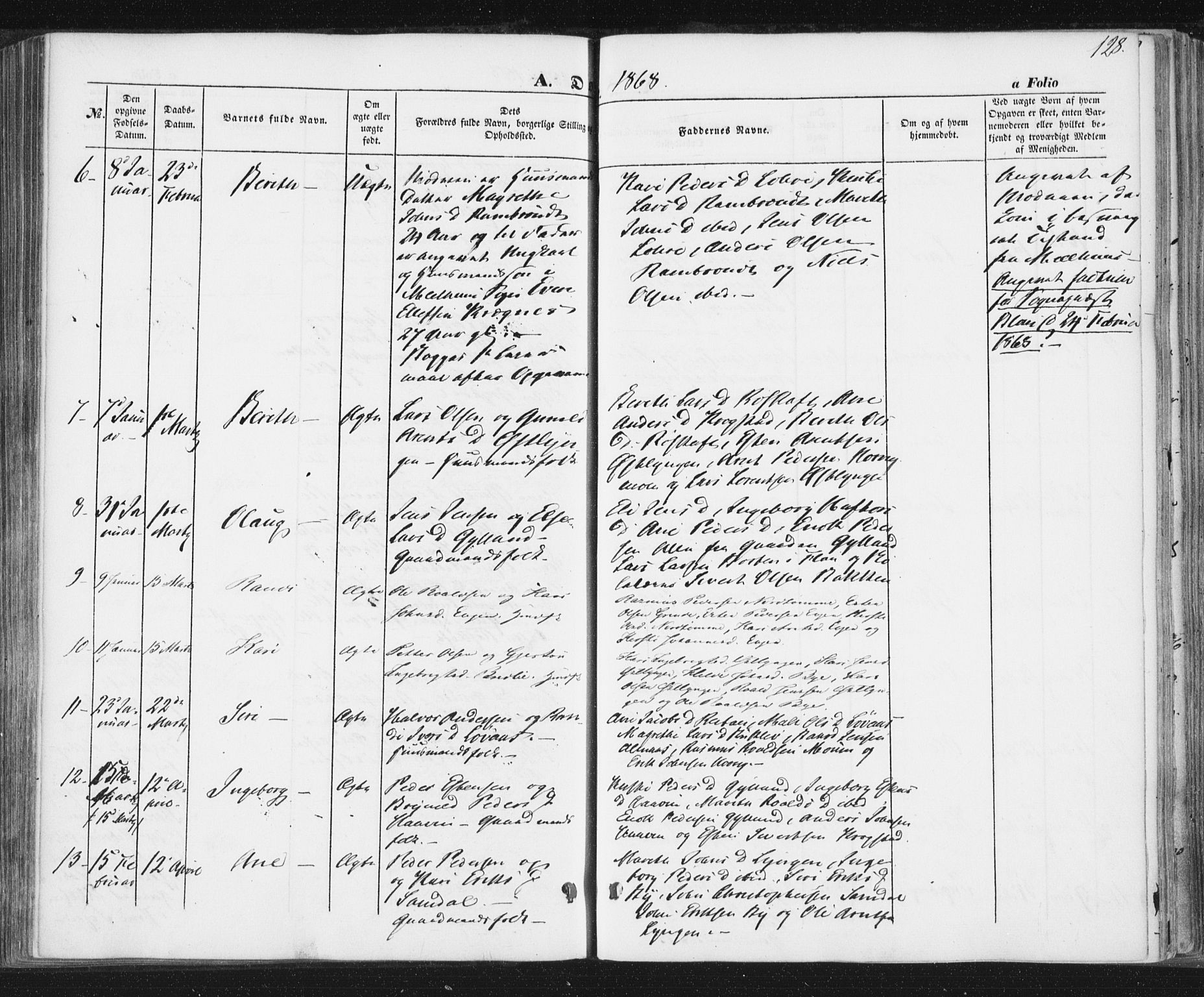 Ministerialprotokoller, klokkerbøker og fødselsregistre - Sør-Trøndelag, AV/SAT-A-1456/692/L1103: Parish register (official) no. 692A03, 1849-1870, p. 128