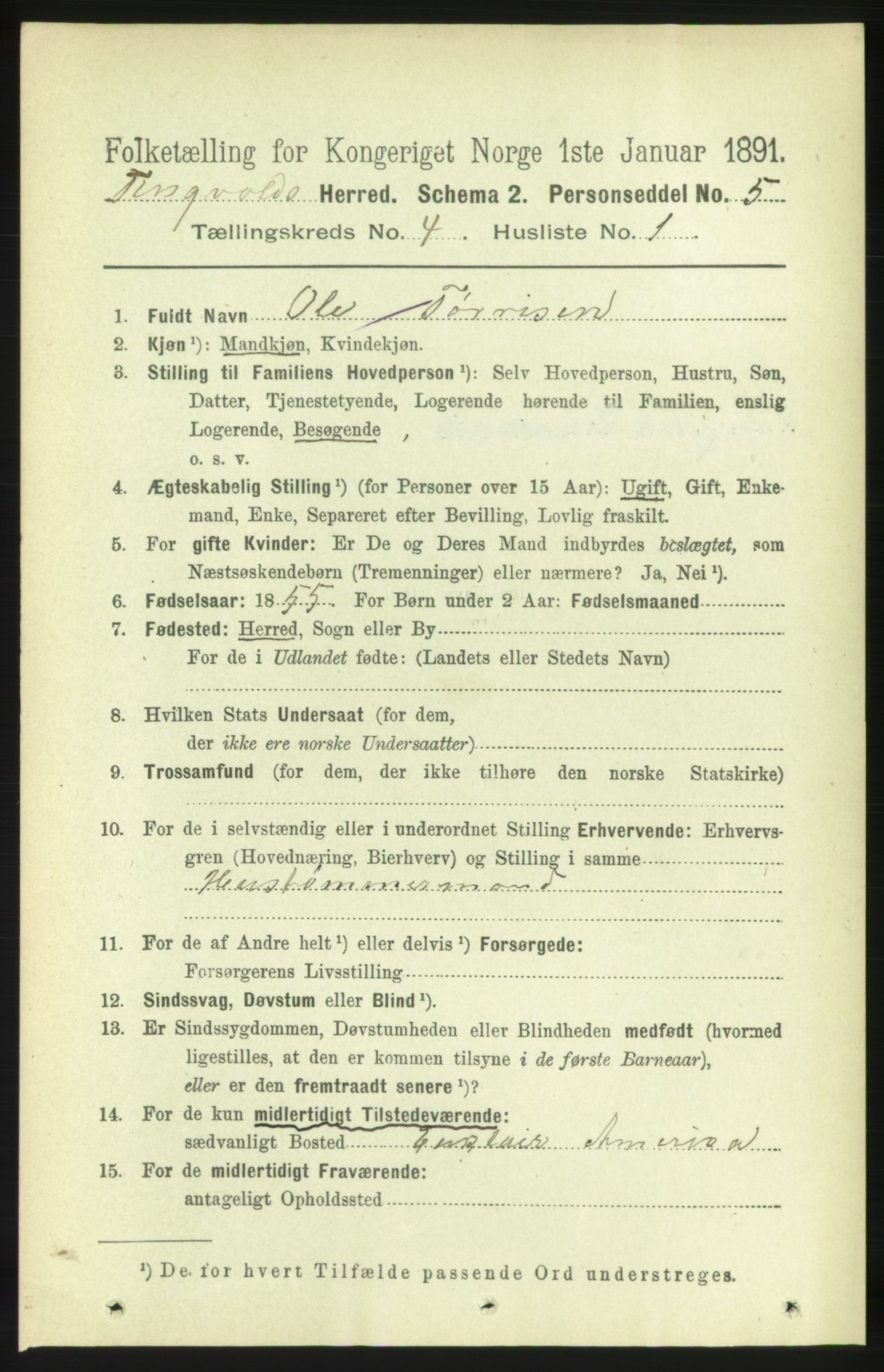 RA, 1891 census for 1560 Tingvoll, 1891, p. 1601