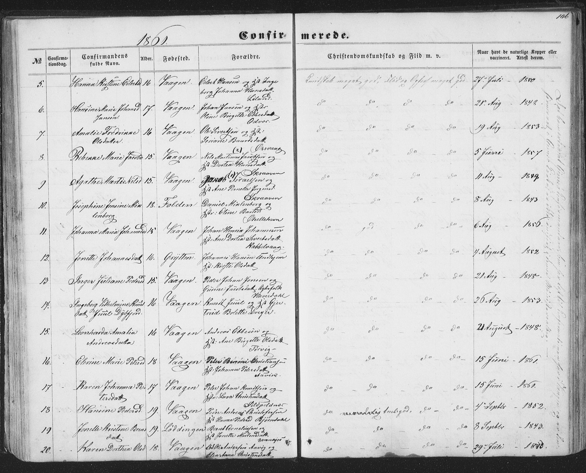 Ministerialprotokoller, klokkerbøker og fødselsregistre - Nordland, SAT/A-1459/874/L1073: Parish register (copy) no. 874C02, 1860-1870, p. 106