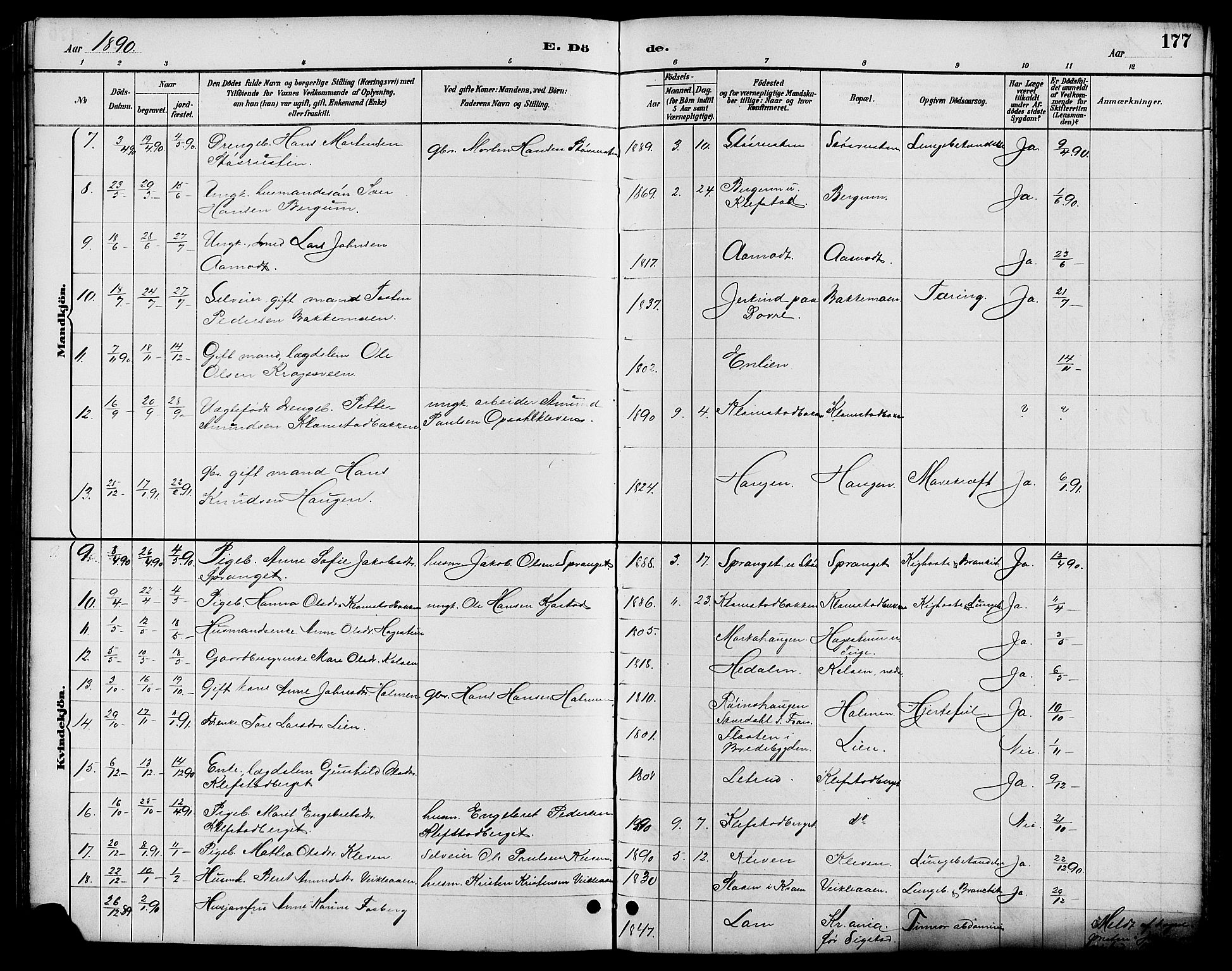 Nord-Fron prestekontor, SAH/PREST-080/H/Ha/Hab/L0006: Parish register (copy) no. 6, 1887-1914, p. 177