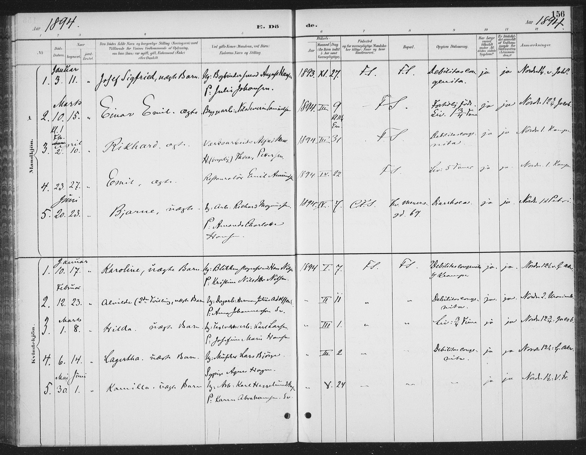 Rikshospitalet prestekontor Kirkebøker, AV/SAO-A-10309b/F/L0010: Parish register (official) no. 10, 1888-1912, p. 156