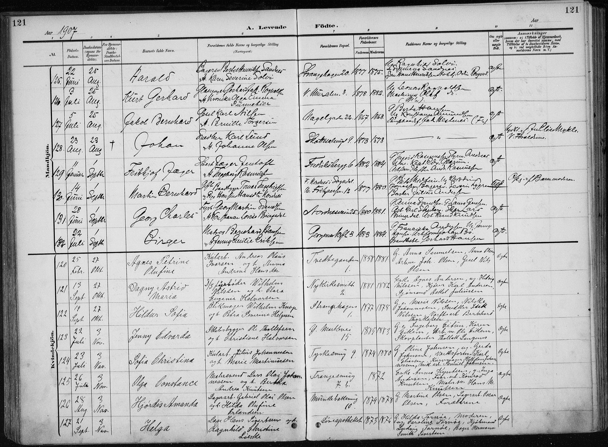 Nykirken Sokneprestembete, SAB/A-77101/H/Haa/L0019: Parish register (official) no. B 7, 1904-1916, p. 121