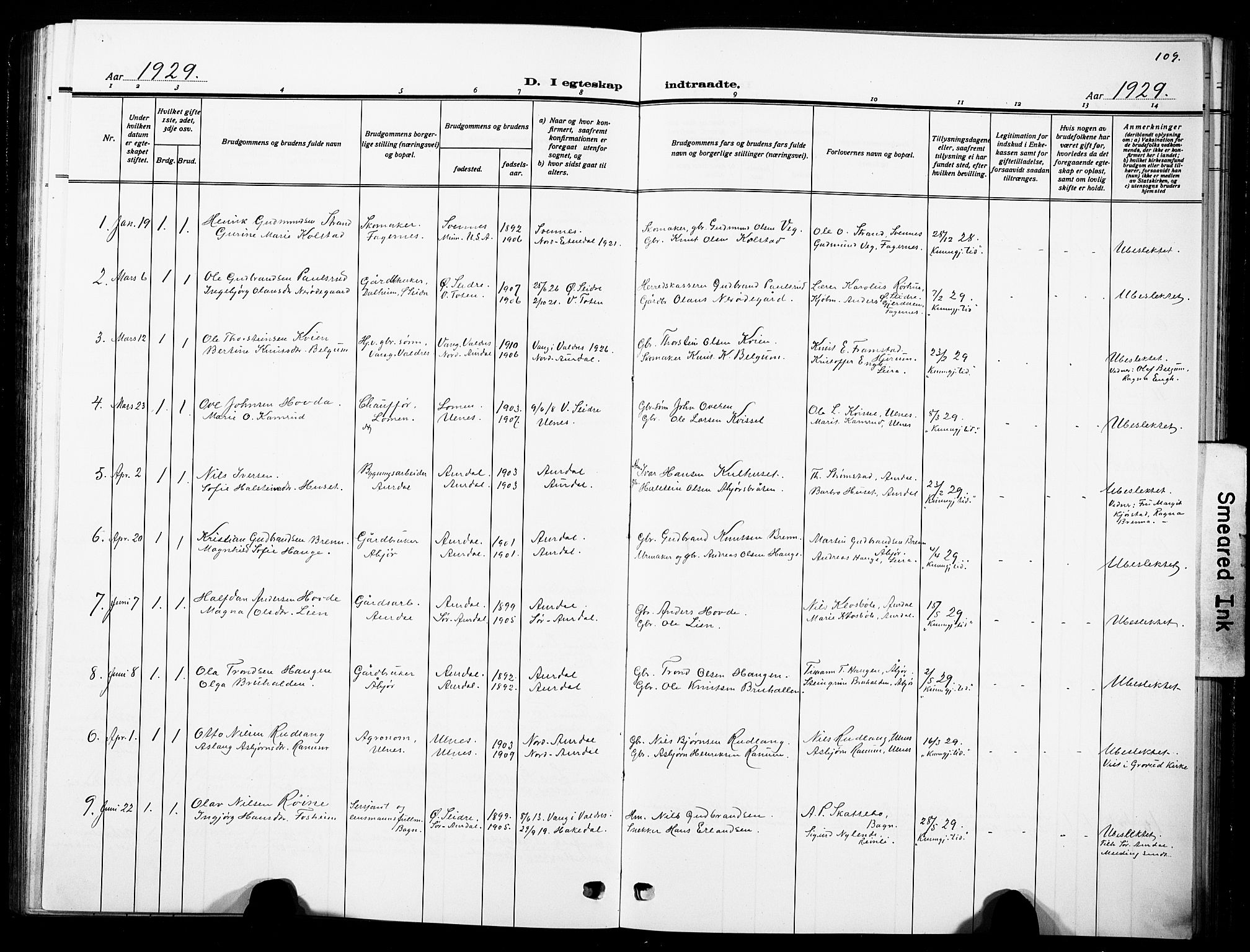 Nord-Aurdal prestekontor, SAH/PREST-132/H/Ha/Hab/L0016: Parish register (copy) no. 16, 1920-1932, p. 109