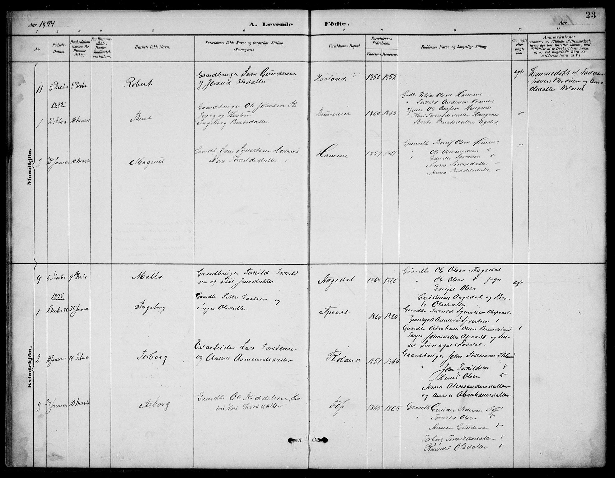 Bjelland sokneprestkontor, AV/SAK-1111-0005/F/Fb/Fba/L0005: Parish register (copy) no. B 5, 1887-1923, p. 23