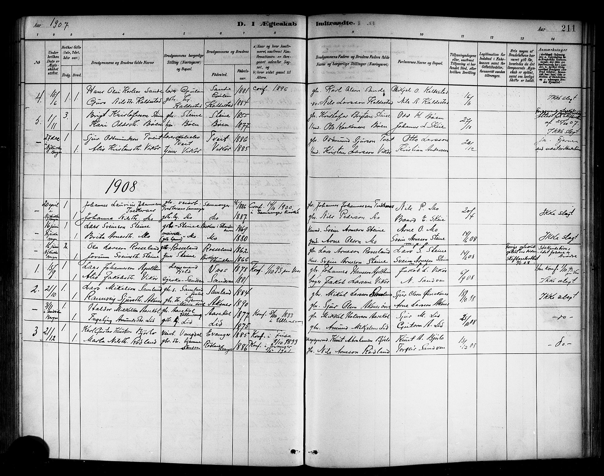 Kvam sokneprestembete, SAB/A-76201/H/Hab: Parish register (copy) no. B 3, 1884-1916, p. 211