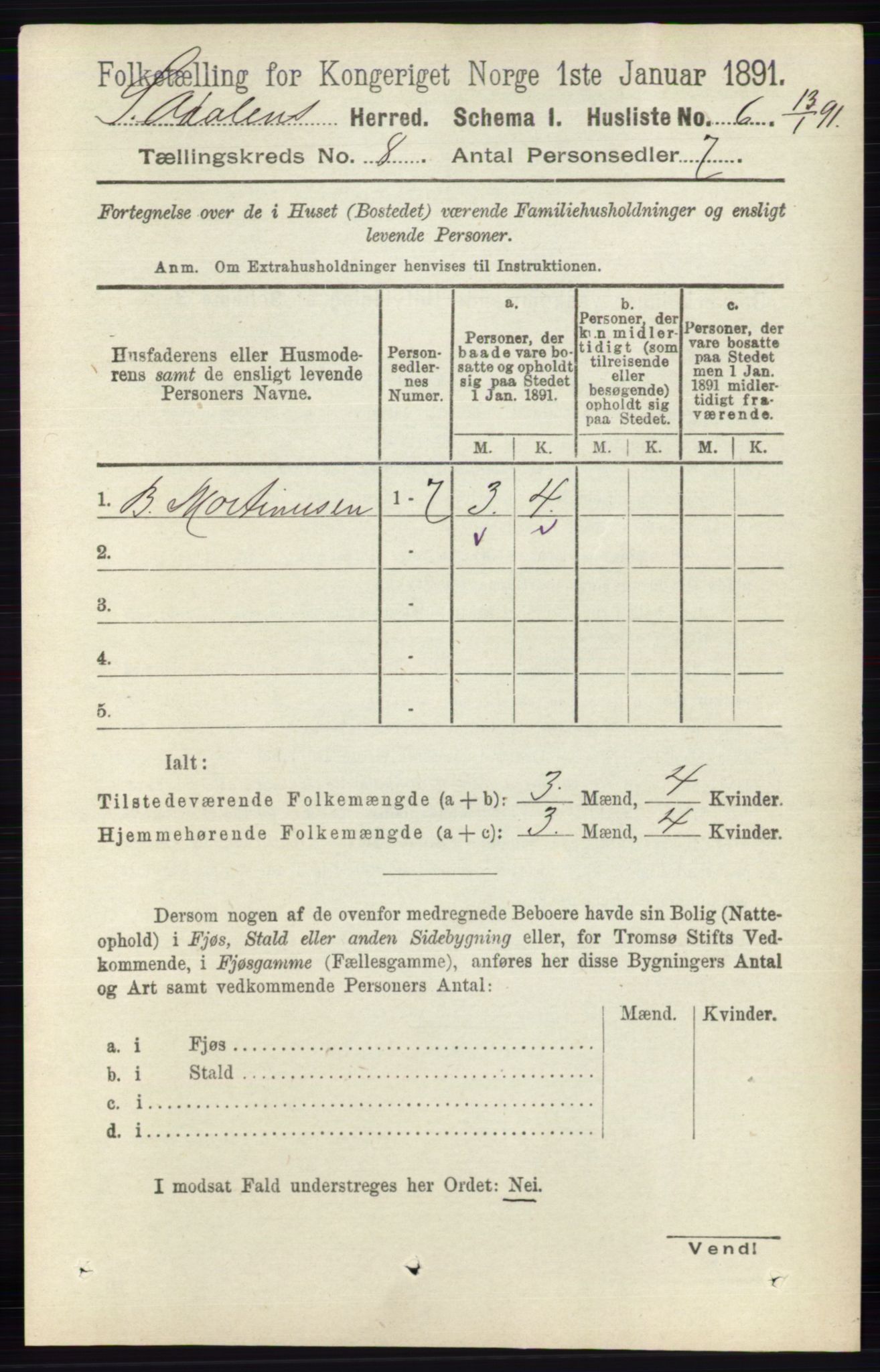 RA, 1891 census for 0419 Sør-Odal, 1891, p. 3966