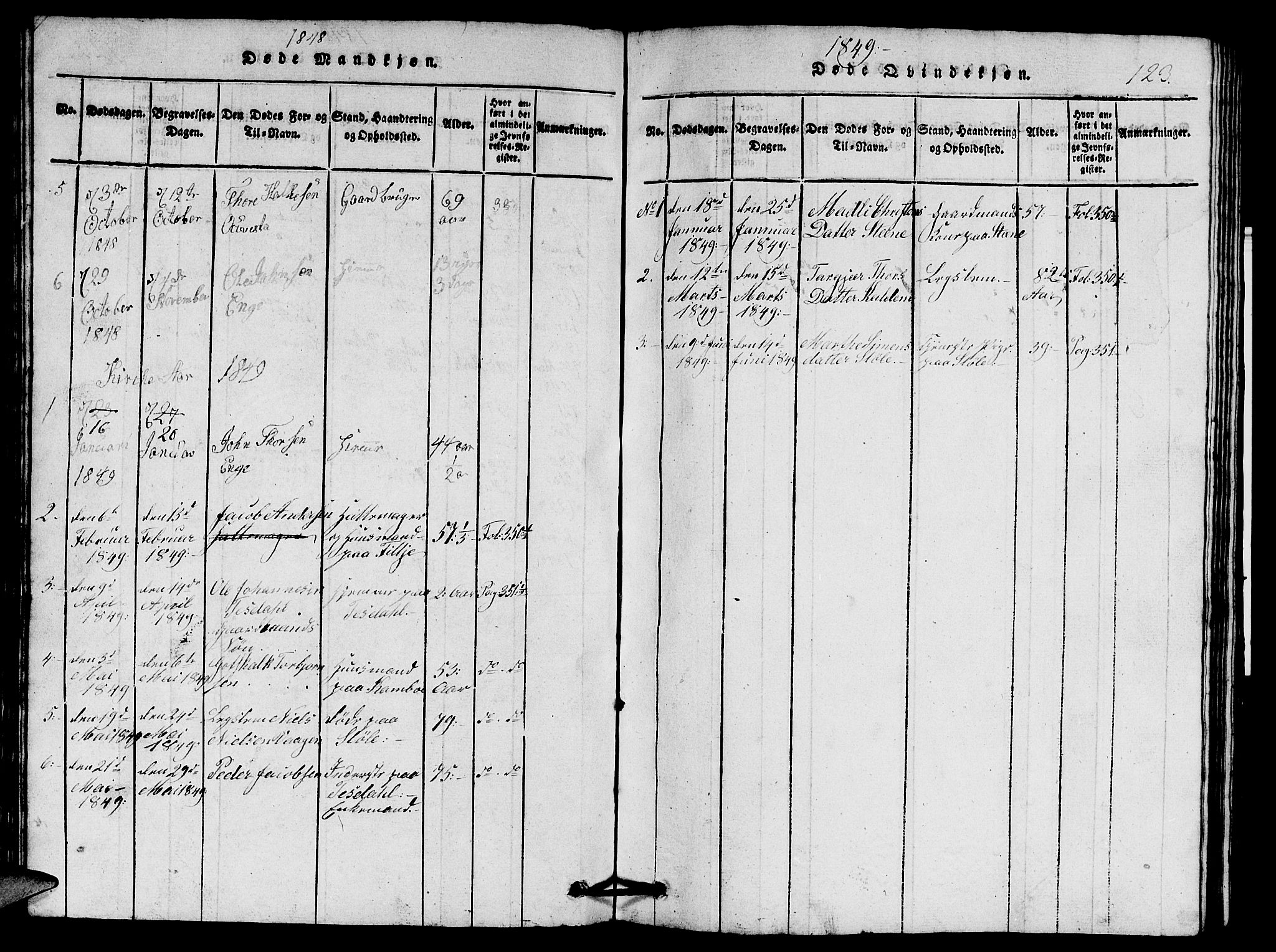 Etne sokneprestembete, SAB/A-75001/H/Hab: Parish register (copy) no. A 1, 1815-1849, p. 123