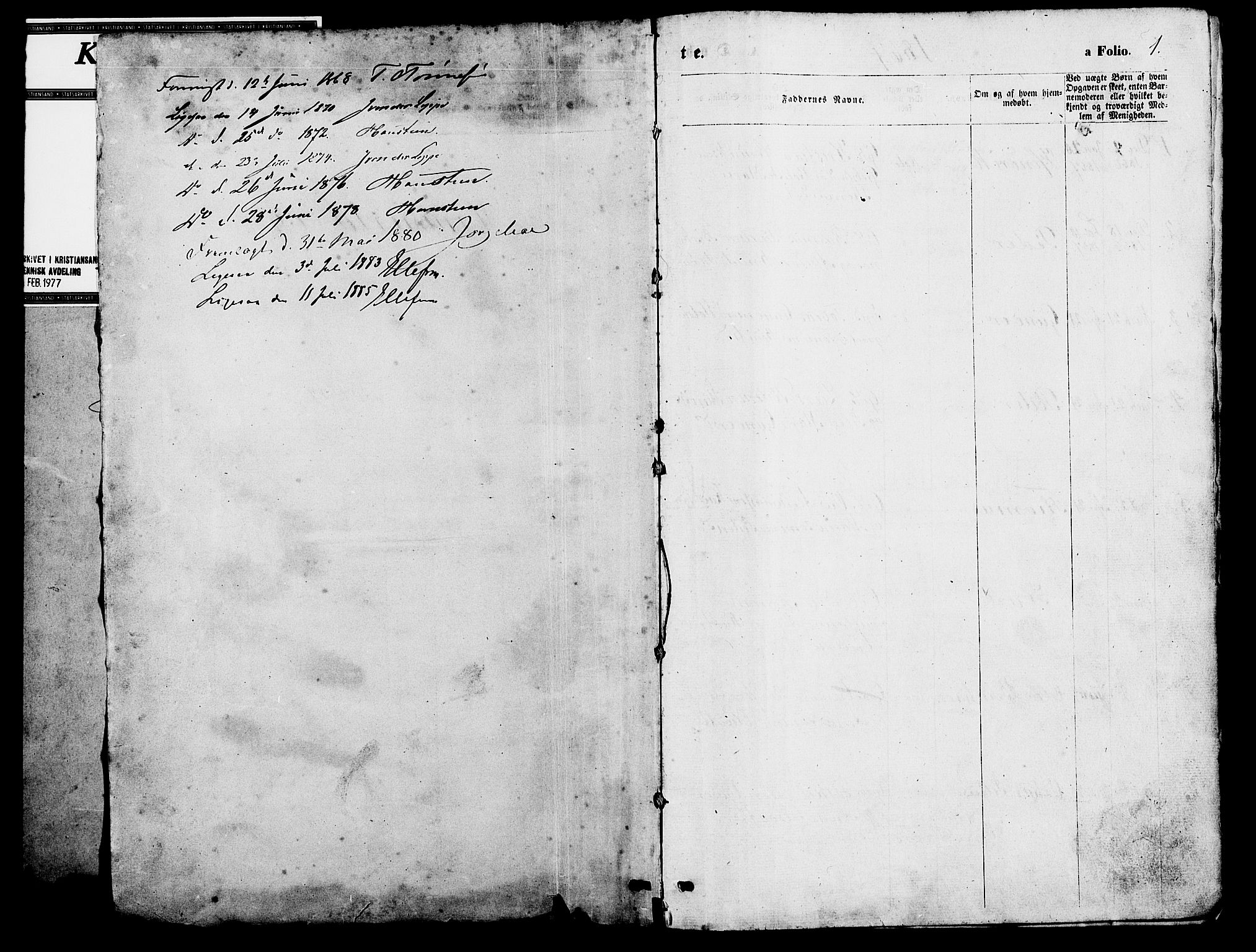 Holum sokneprestkontor, SAK/1111-0022/F/Fb/Fba/L0004: Parish register (copy) no. B 4, 1867-1890, p. 1