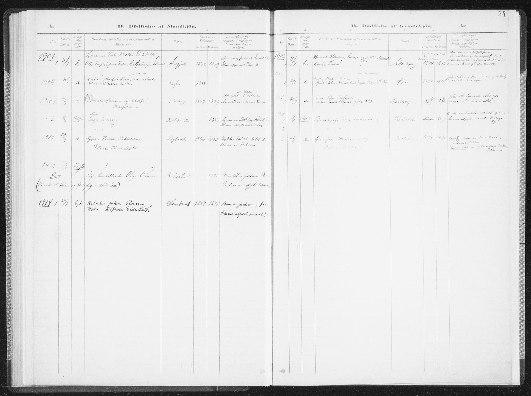 Ministerialprotokoller, klokkerbøker og fødselsregistre - Nordland, AV/SAT-A-1459/810/L0153: Parish register (official) no. 810A12, 1899-1914, p. 54