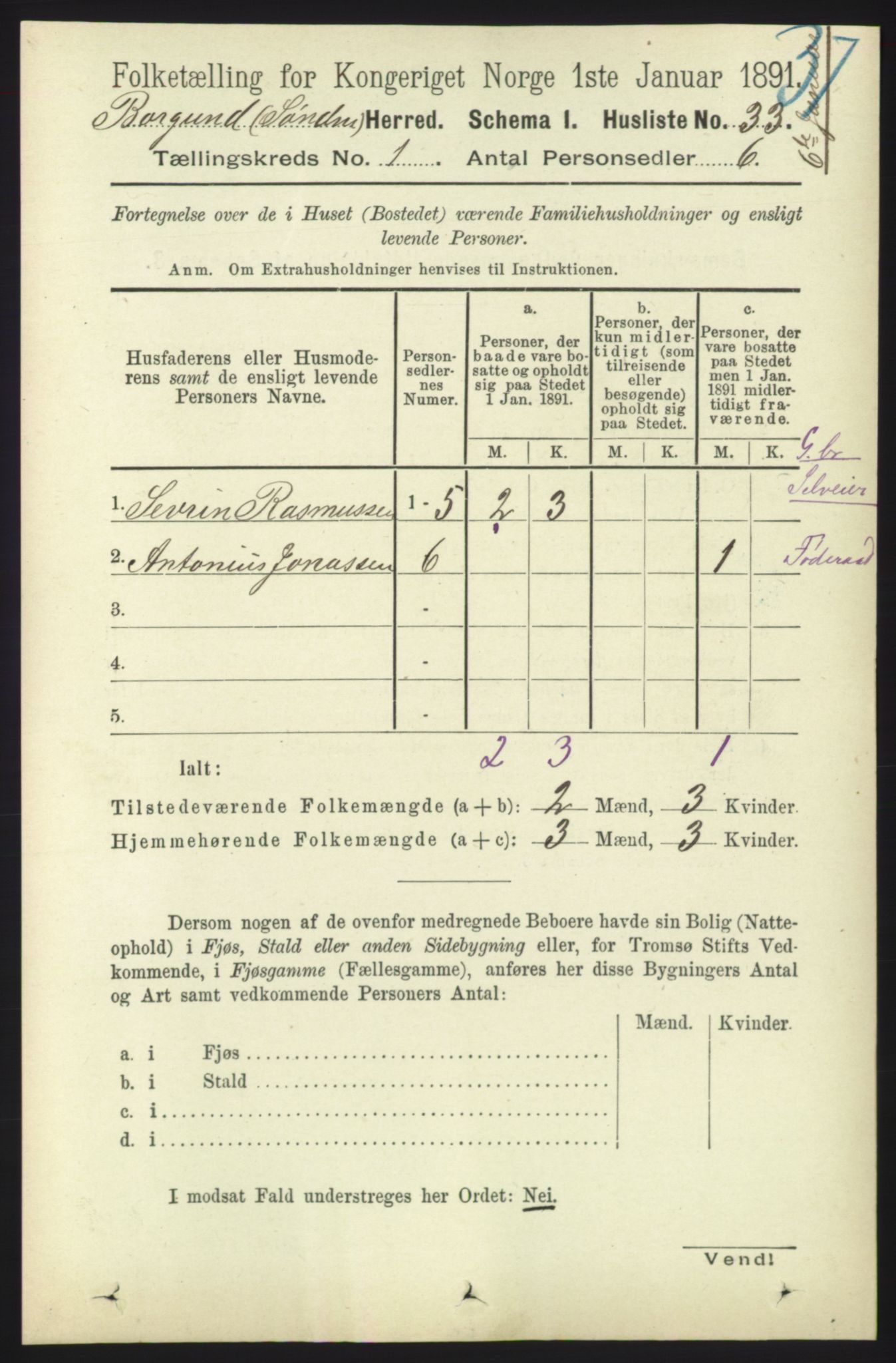 RA, 1891 census for 1531 Borgund, 1891, p. 93