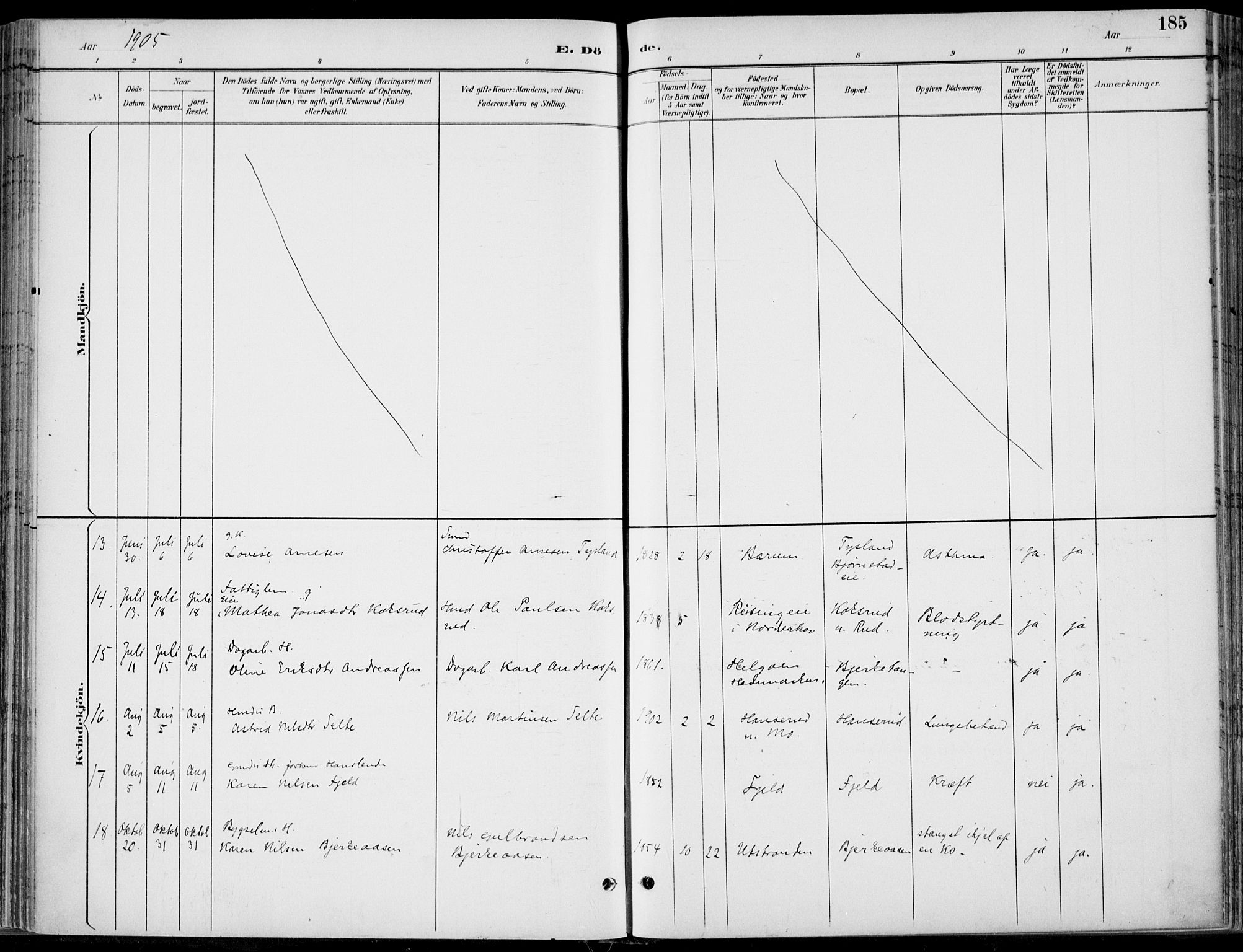 Hole kirkebøker, AV/SAKO-A-228/F/Fa/L0009: Parish register (official) no. I 9, 1892-1907, p. 185