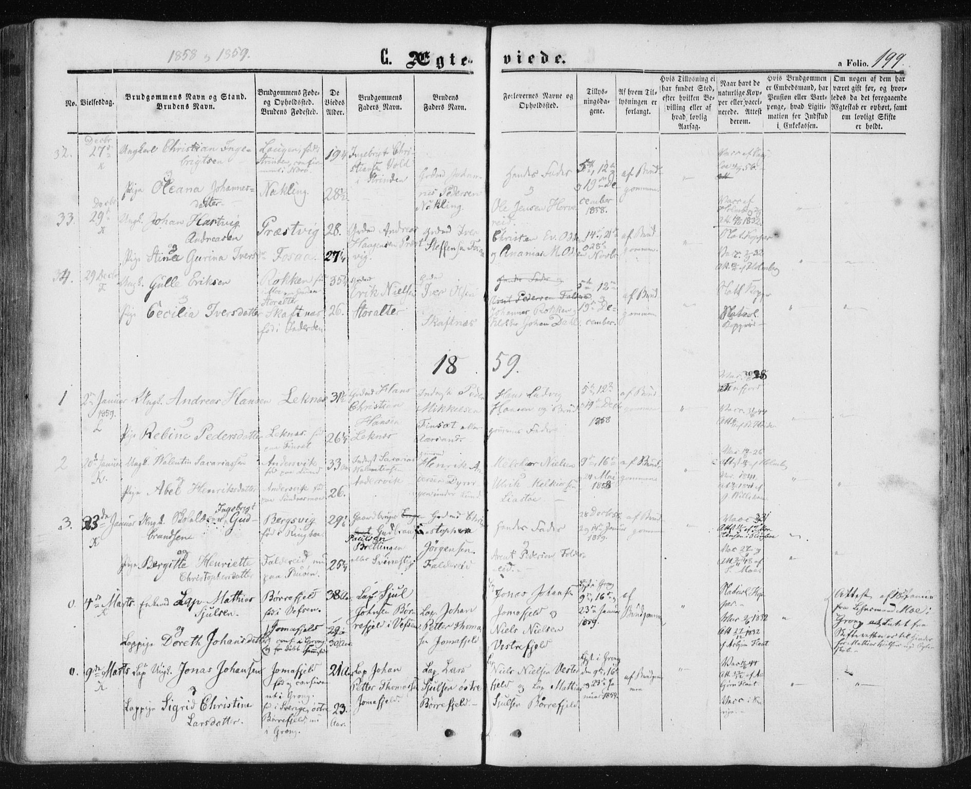 Ministerialprotokoller, klokkerbøker og fødselsregistre - Nord-Trøndelag, SAT/A-1458/780/L0641: Parish register (official) no. 780A06, 1857-1874, p. 199