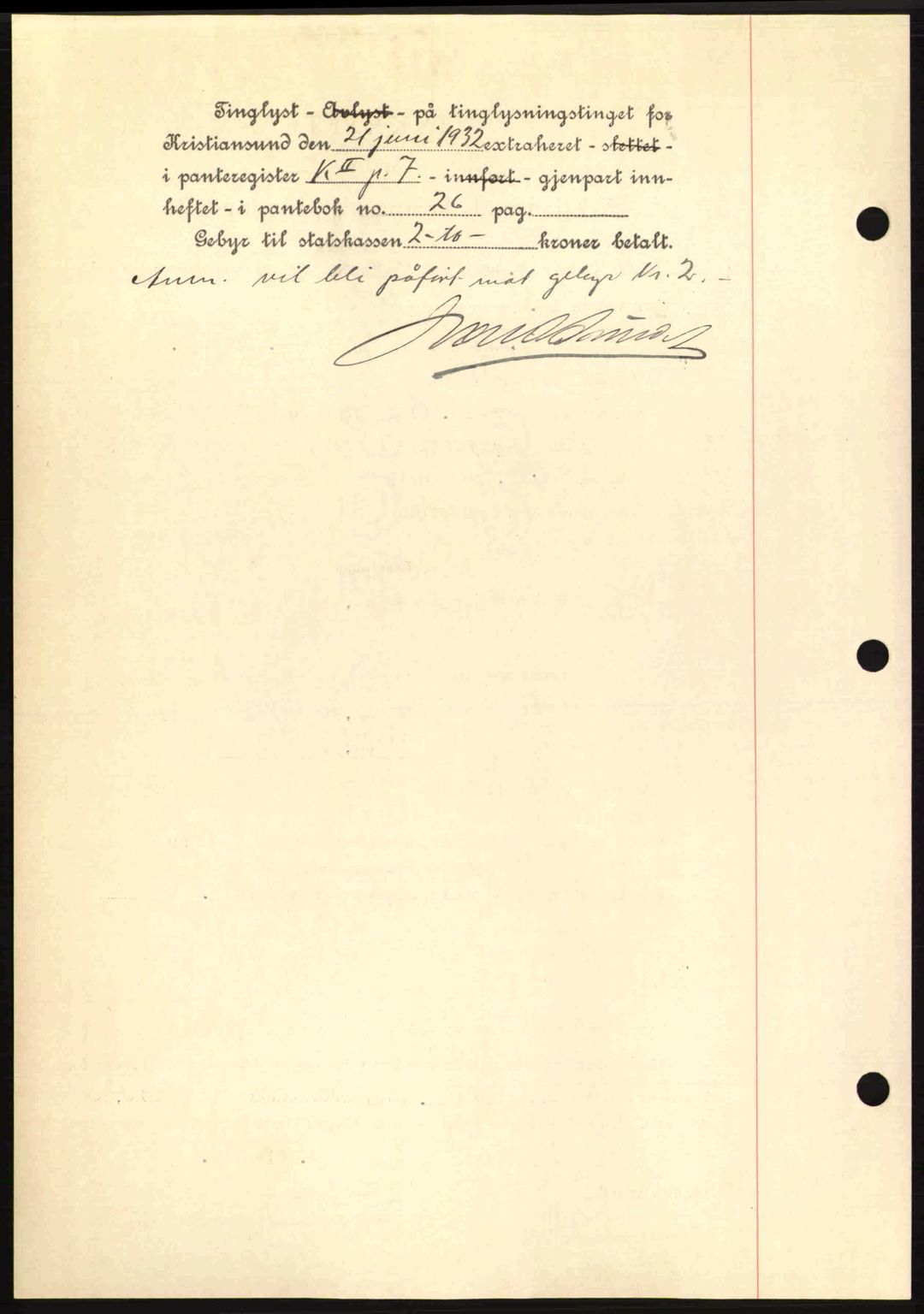 Kristiansund byfogd, AV/SAT-A-4587/A/27: Mortgage book no. 26, 1931-1933, Deed date: 21.06.1932