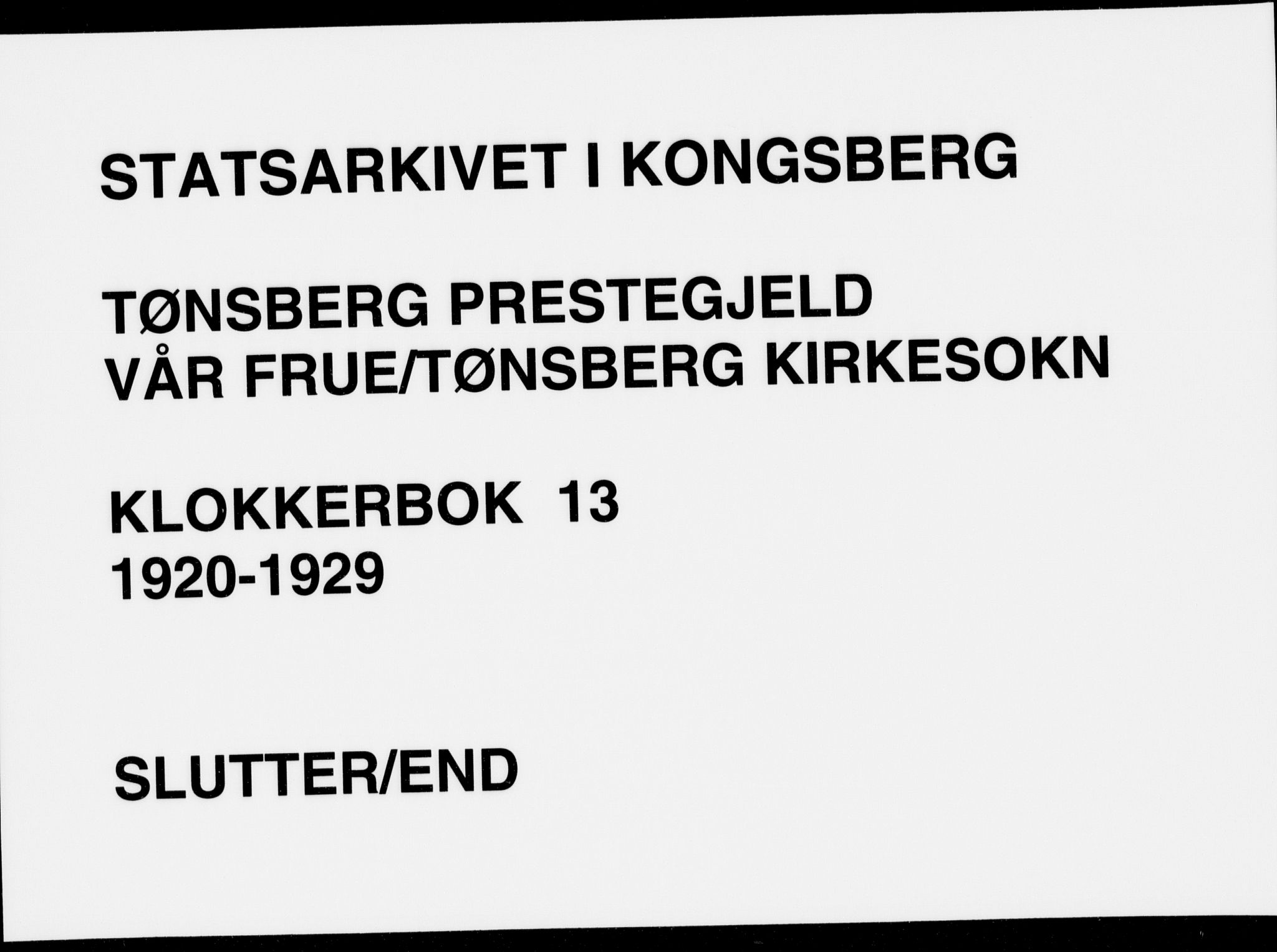 Tønsberg kirkebøker, AV/SAKO-A-330/G/Ga/L0013: Parish register (copy) no. 13, 1920-1929