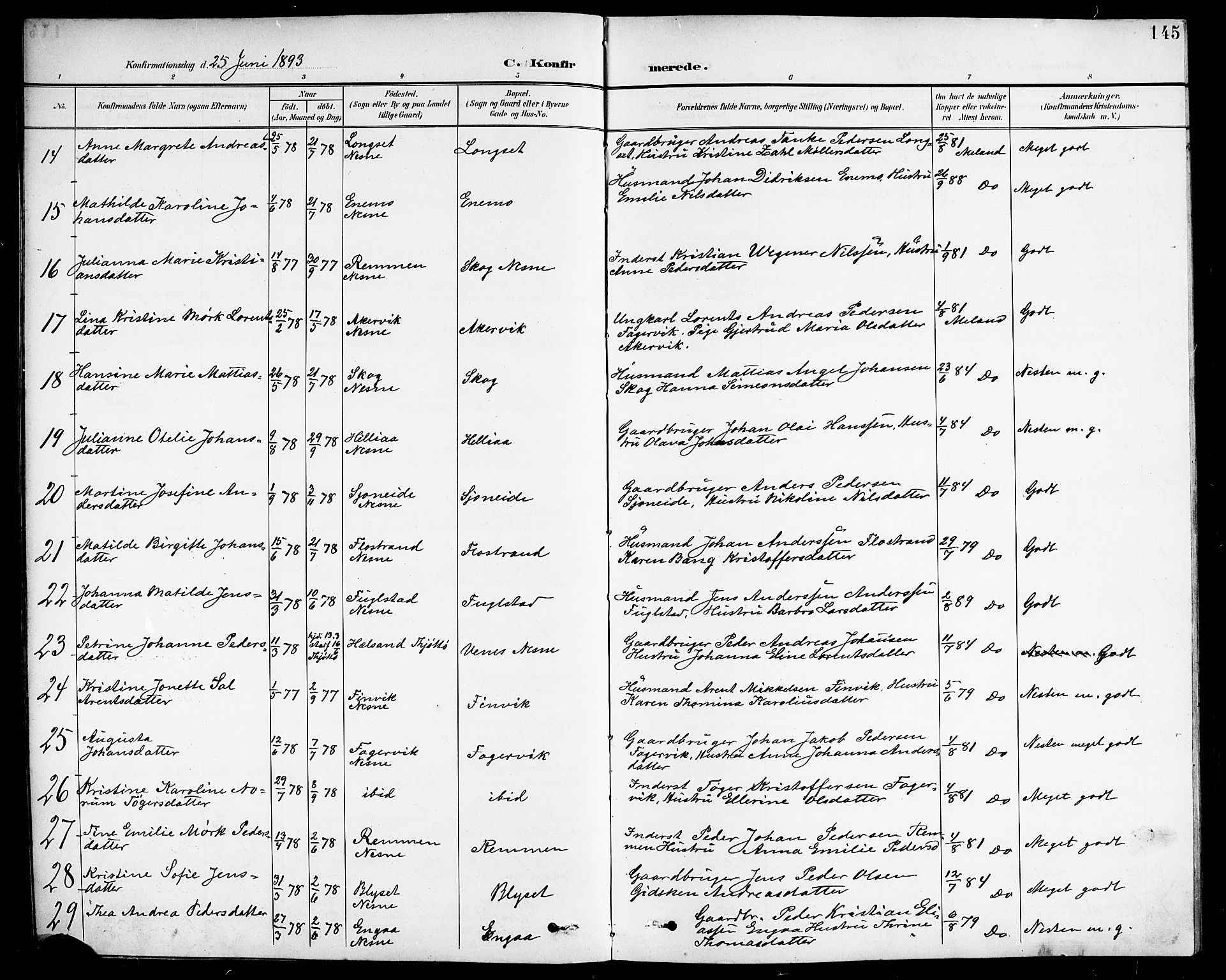 Ministerialprotokoller, klokkerbøker og fødselsregistre - Nordland, AV/SAT-A-1459/838/L0559: Parish register (copy) no. 838C06, 1893-1910, p. 145