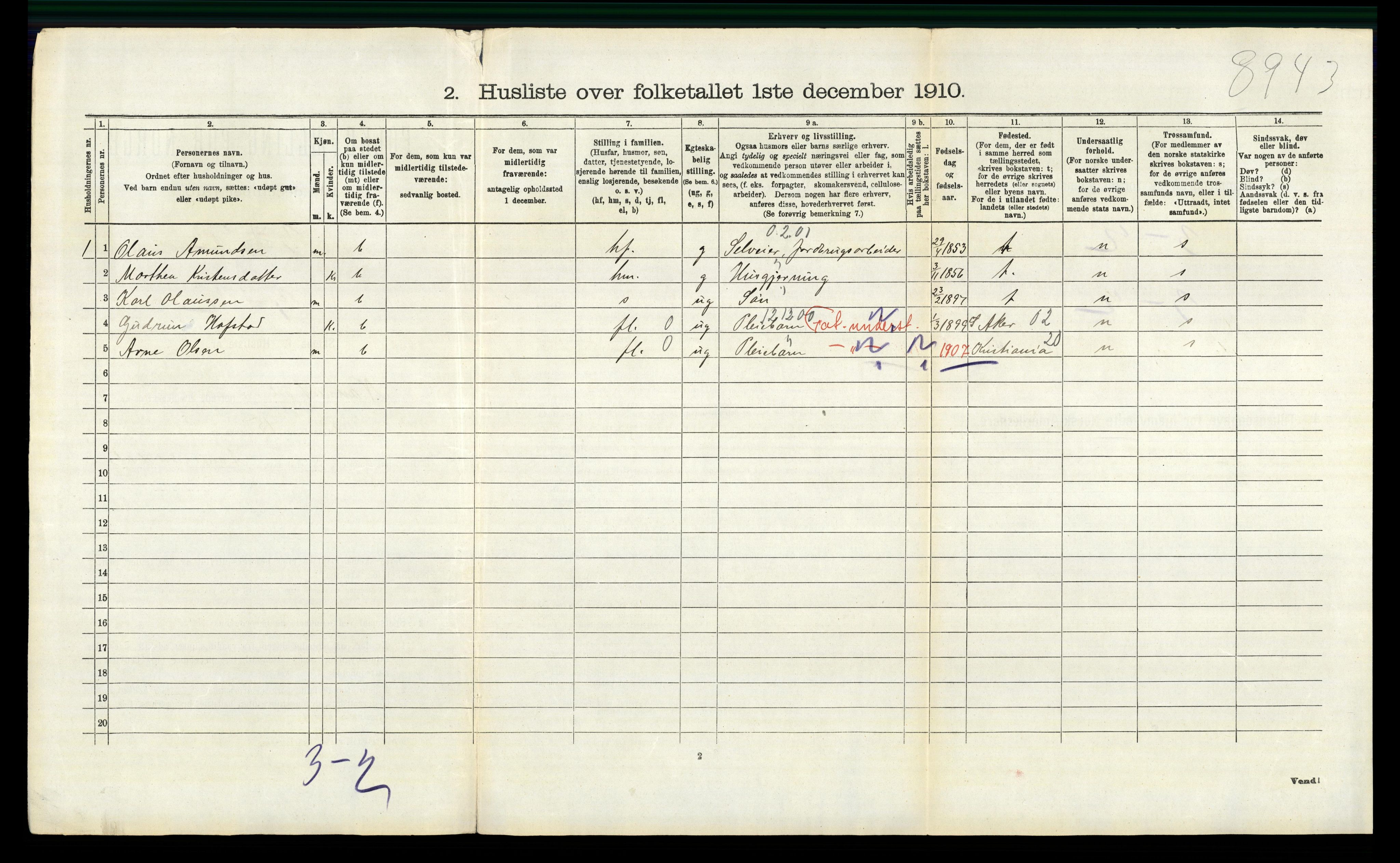 RA, 1910 census for Nannestad, 1910, p. 520