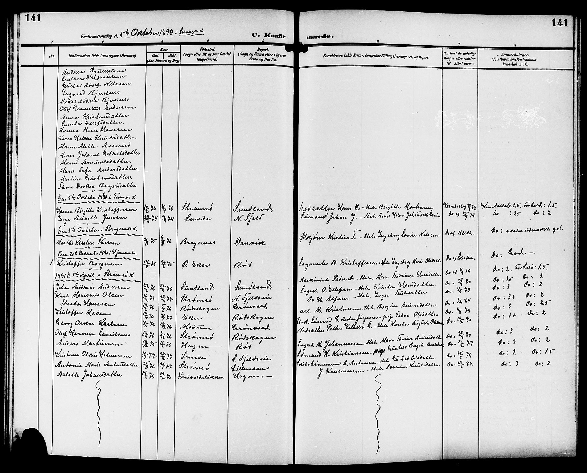 Strømsgodset kirkebøker, SAKO/A-324/G/Ga/L0002: Parish register (copy) no. 2, 1885-1910, p. 141