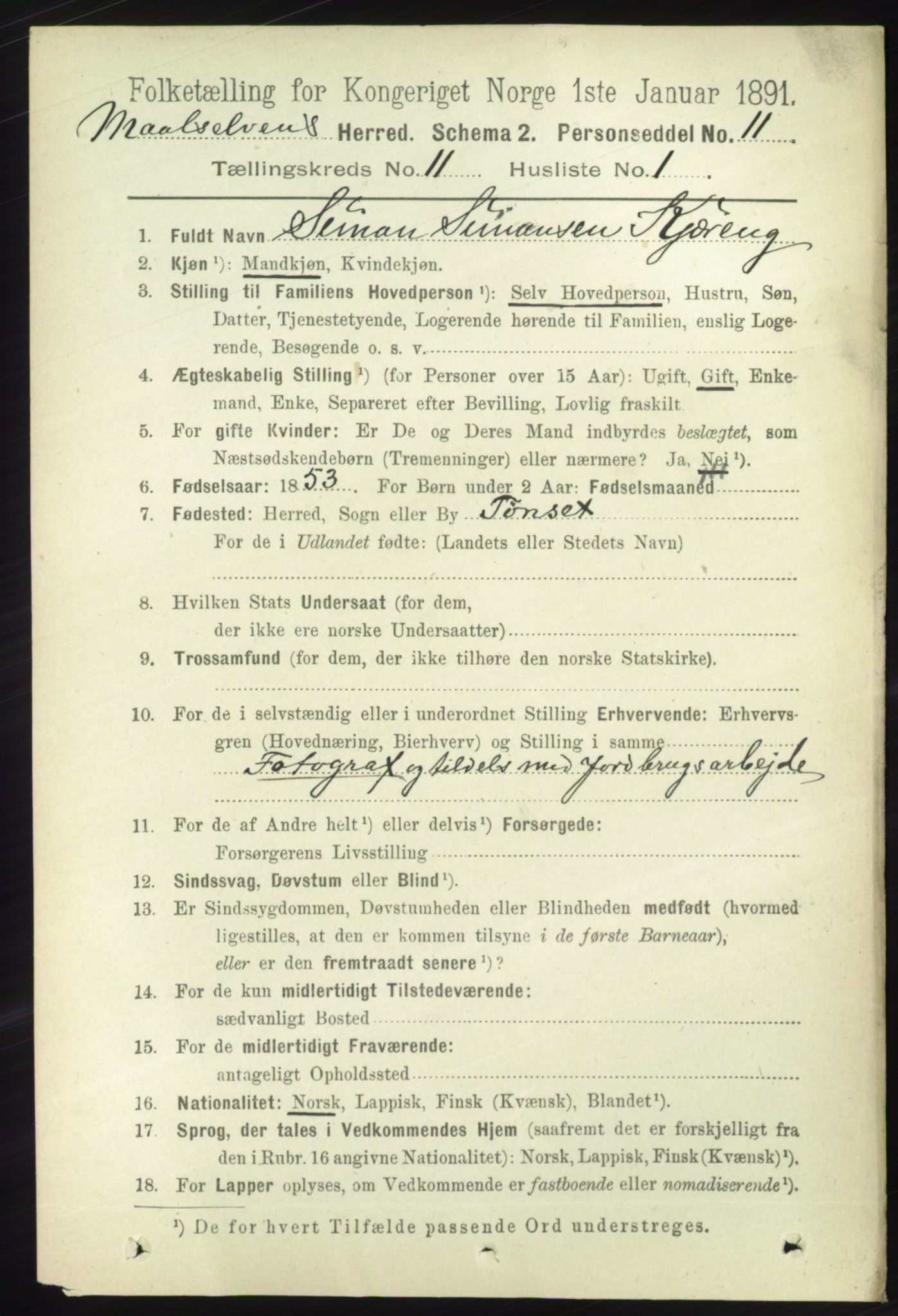 RA, 1891 census for 1924 Målselv, 1891, p. 3275