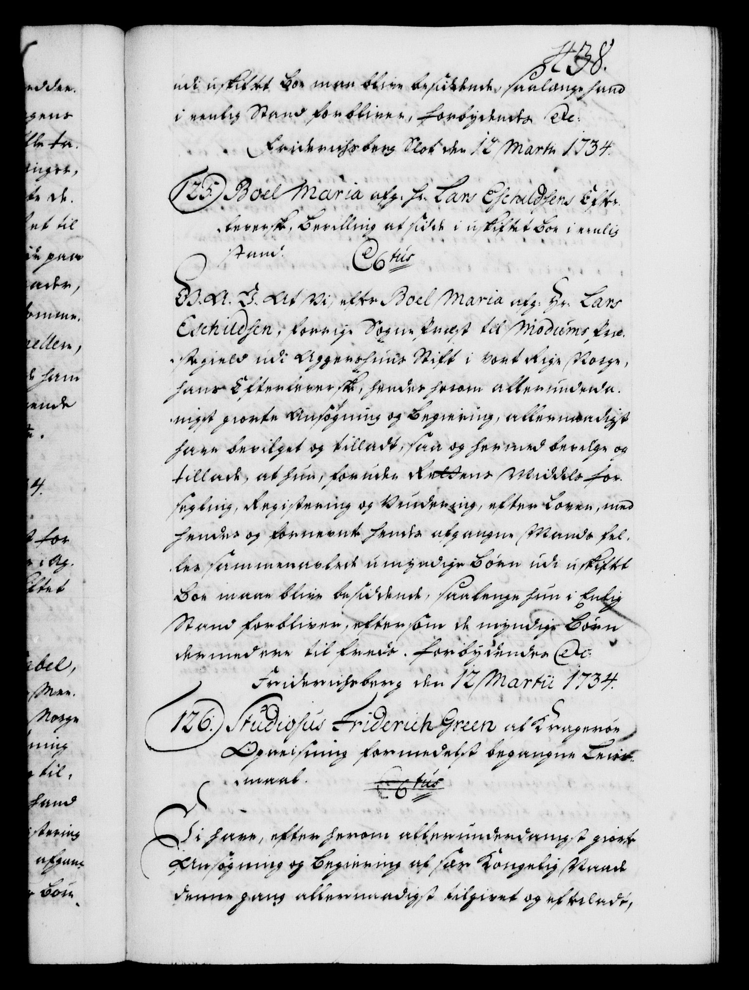 Danske Kanselli 1572-1799, AV/RA-EA-3023/F/Fc/Fca/Fcaa/L0028: Norske registre, 1733-1734, p. 438a