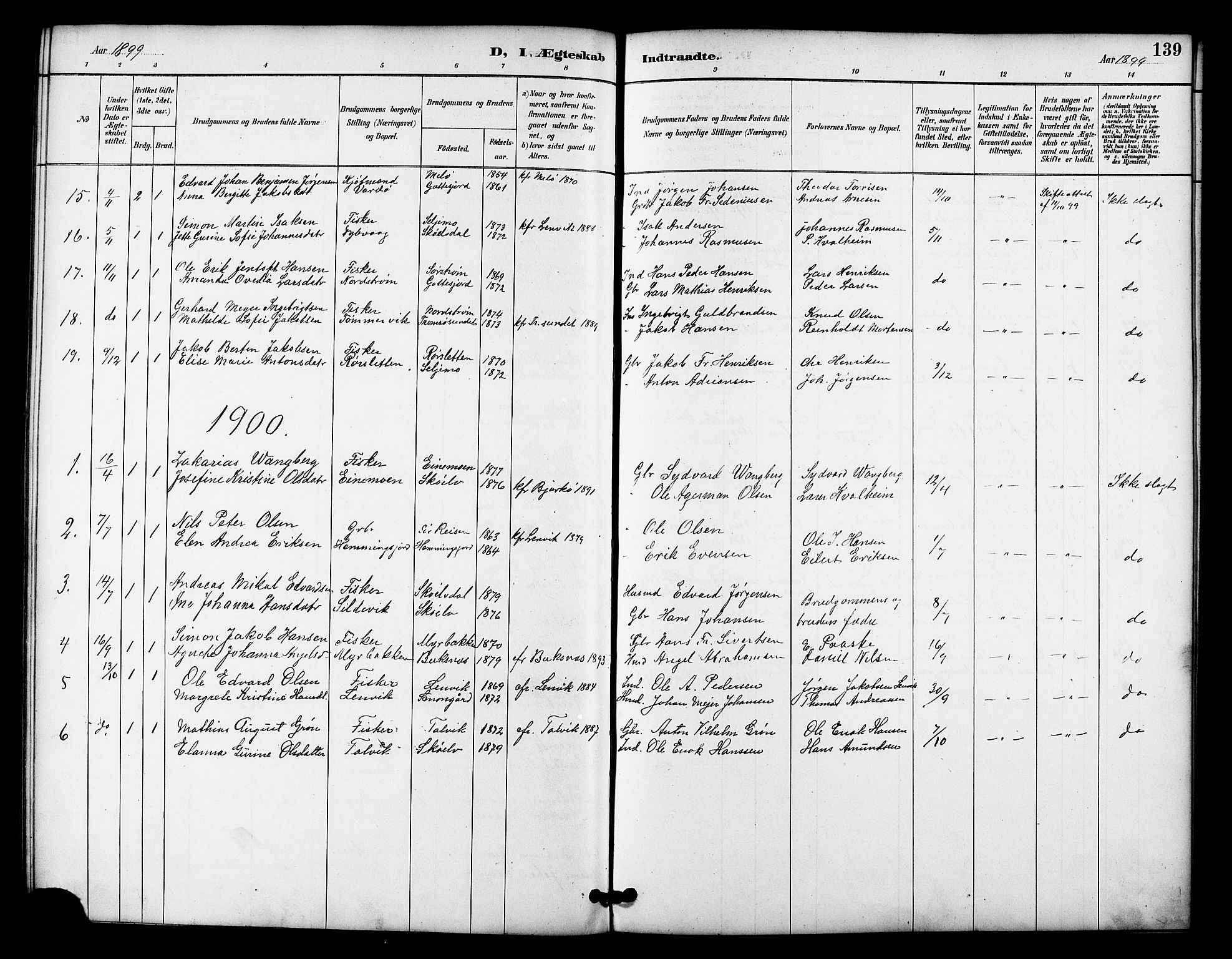 Tranøy sokneprestkontor, SATØ/S-1313/I/Ia/Iab/L0022klokker: Parish register (copy) no. 22, 1887-1912, p. 139