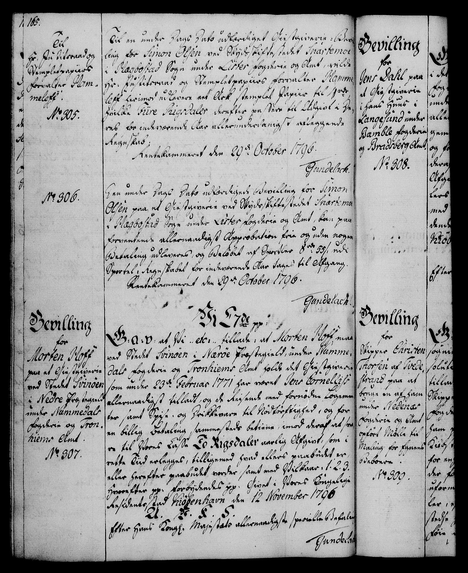 Rentekammeret, Kammerkanselliet, AV/RA-EA-3111/G/Gg/Gga/L0016: Norsk ekspedisjonsprotokoll med register (merket RK 53.16), 1794-1800, p. 165