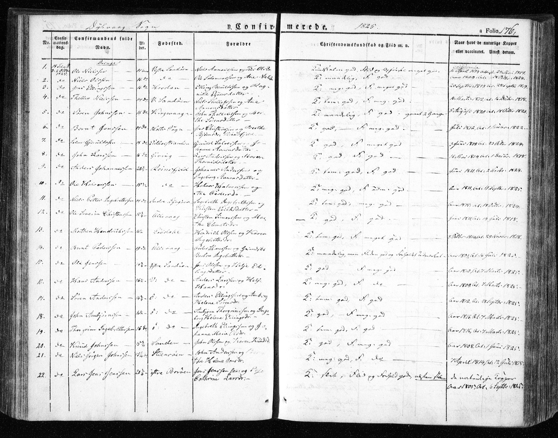 Dypvåg sokneprestkontor, AV/SAK-1111-0007/F/Fa/Faa/L0004: Parish register (official) no. A 4, 1824-1840, p. 176