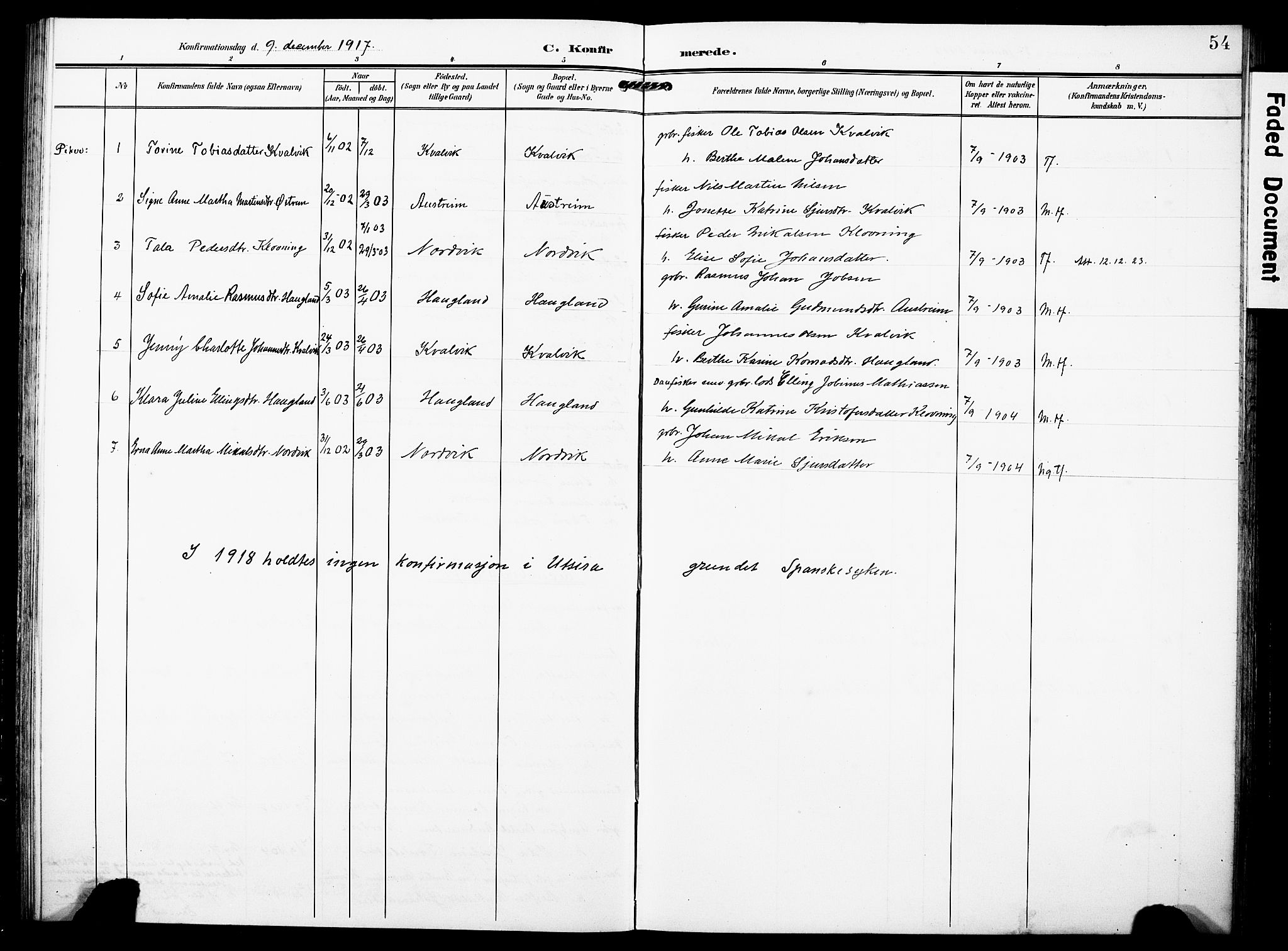 Torvastad sokneprestkontor, AV/SAST-A -101857/H/Ha/Haa/L0018: Parish register (official) no. A 17, 1903-1925, p. 54