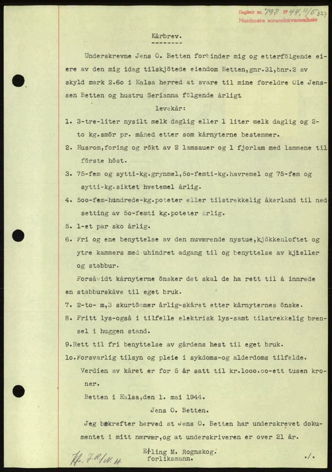 Nordmøre sorenskriveri, AV/SAT-A-4132/1/2/2Ca: Mortgage book no. B91, 1943-1944, Diary no: : 793/1944